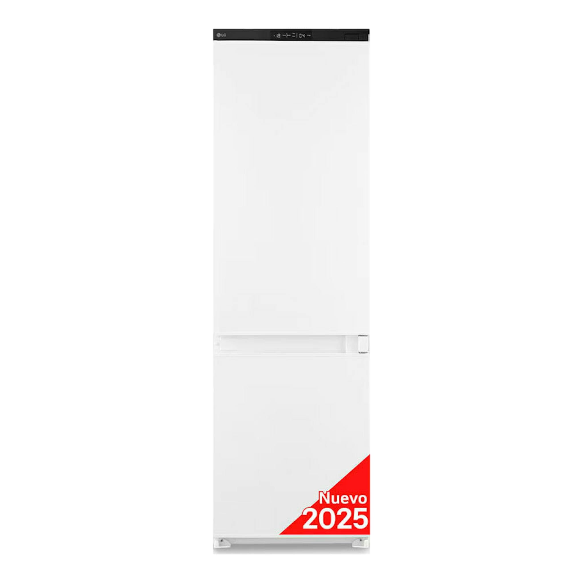 Frigorífico combi integrable LG GTFN256SER blanco, vista frontal, con panel superior negro.