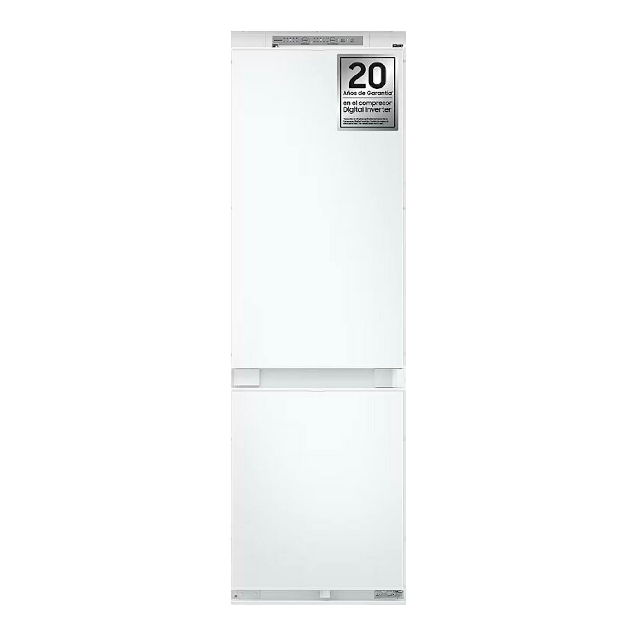 Frigorífico combi integrable Samsung BRB70F26DES0EF, vista frontal, blanco, de dos puertas.