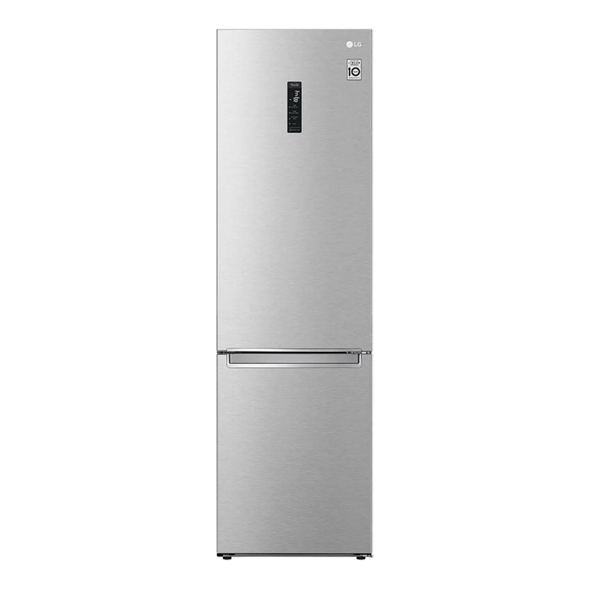 Frigorífico combi LG GBB72NSUCN inox, vista frontal, acabado en acero inoxidable.