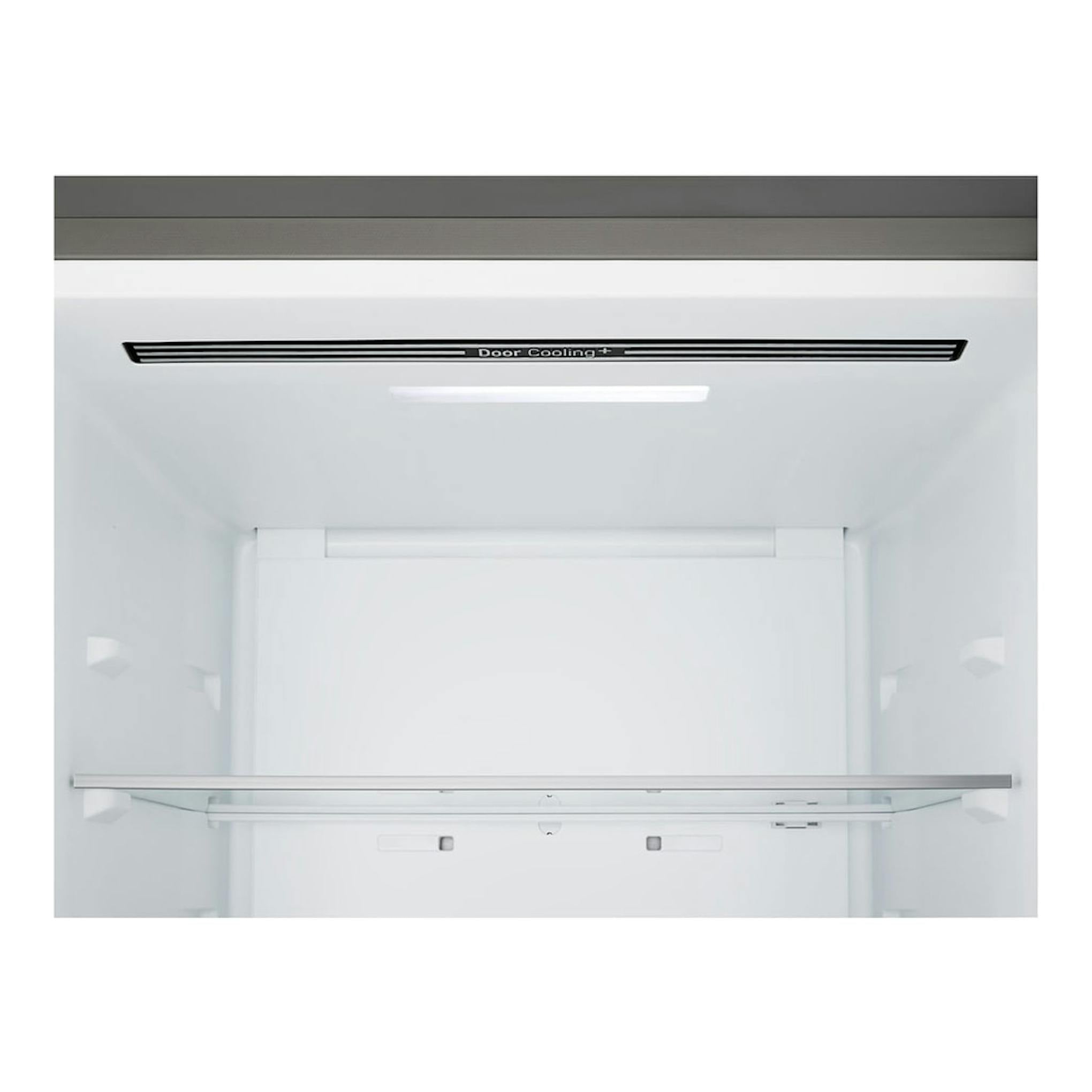 Interior de frigorífico combi LG GBBS312BPY.APYQEUZ, vista frontal, blanco, con estante de cristal y Door Cooling+.