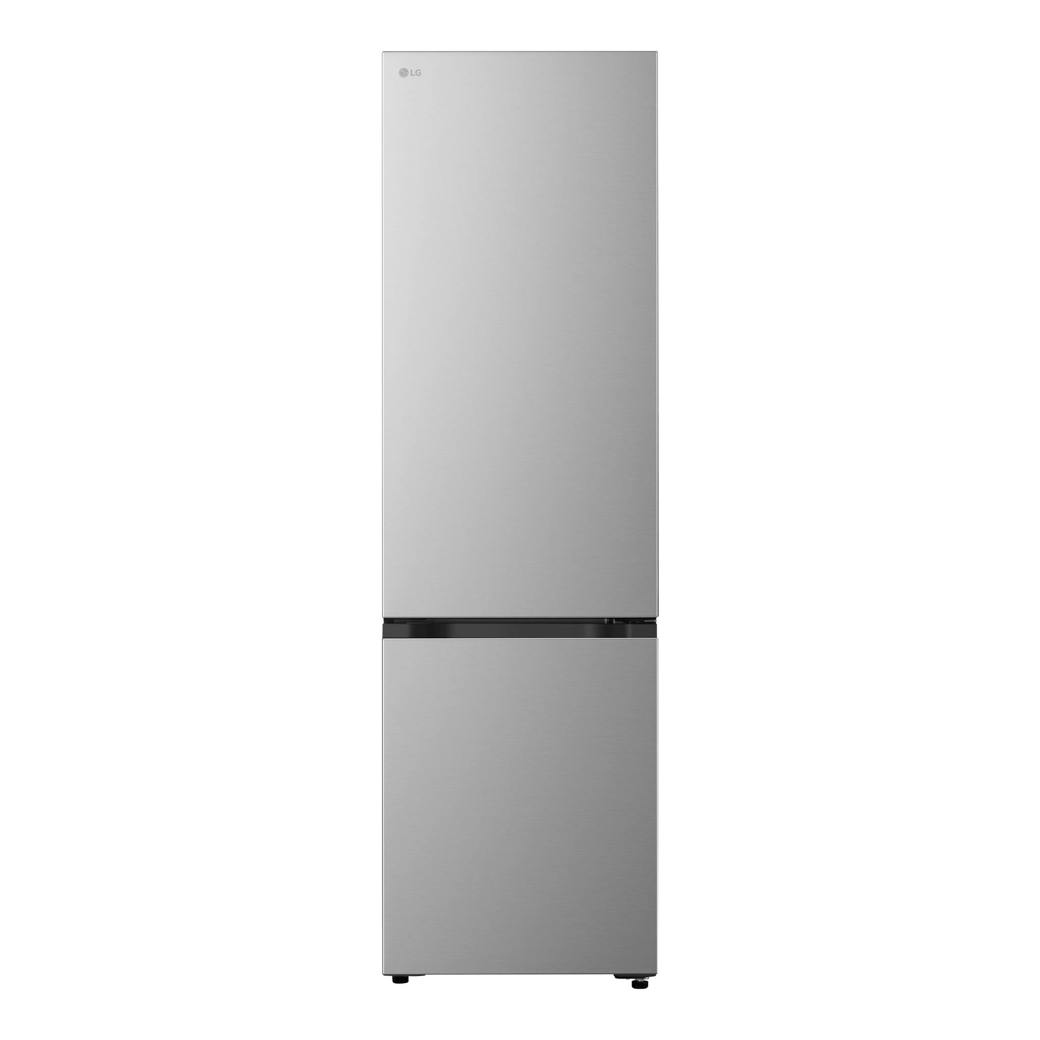 Frigorífico combi LG GBBS322BPY inox, vista frontal de dos puertas con acabado metálico.
