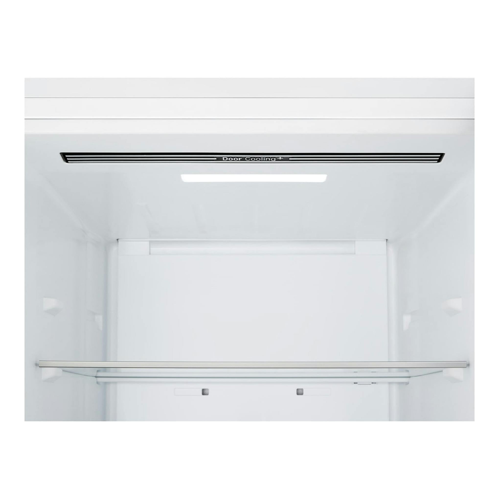 Interior frontal de frigorífico LG GBBS322BSW blanco, con balda de vidrio y rejilla DoorCooling+.