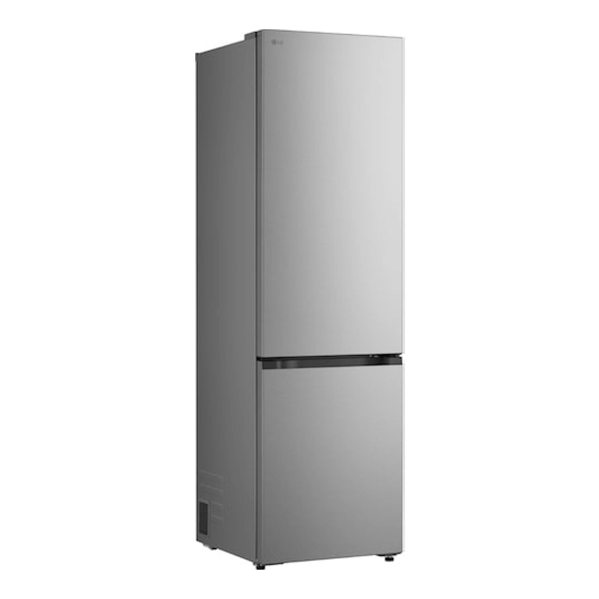 Frigorífico combi LG GBBS524CPY en inox, vista frontal en ángulo, con congelador inferior.