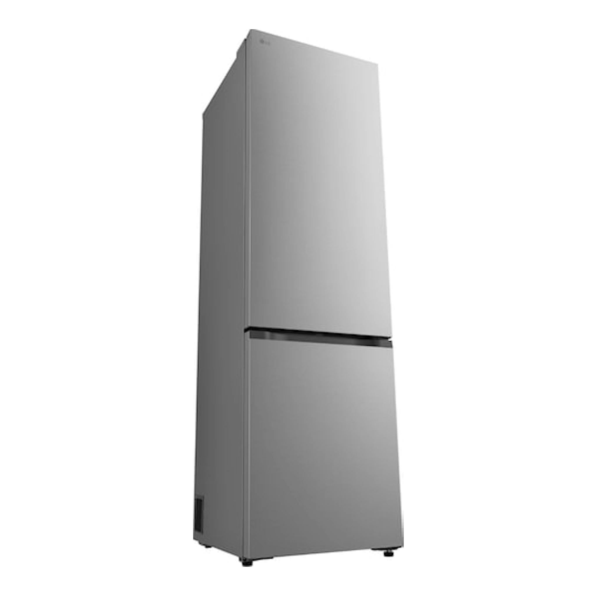 Frigorífico combi LG GBBS524CPY en acero inoxidable, vista frontal en ángulo, color plata.