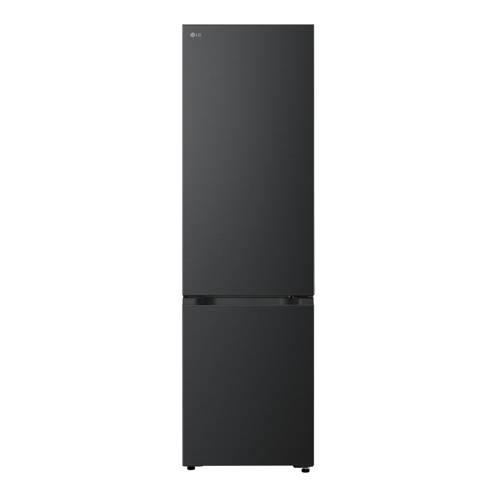 Frigorífico combi LG GBBS726CEV negro, vista frontal, dos puertas y acabado liso.
