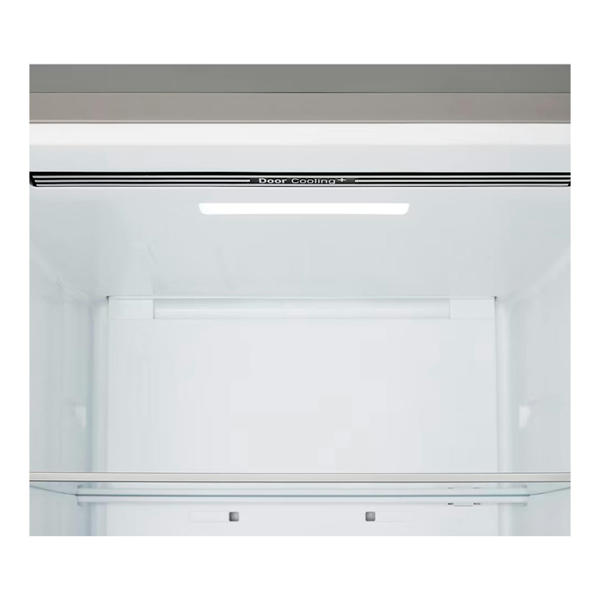 Interior de frigorífico combi LG GBBSJ20EPY Inox, vista frontal del compartimento blanco con Door Cooling+