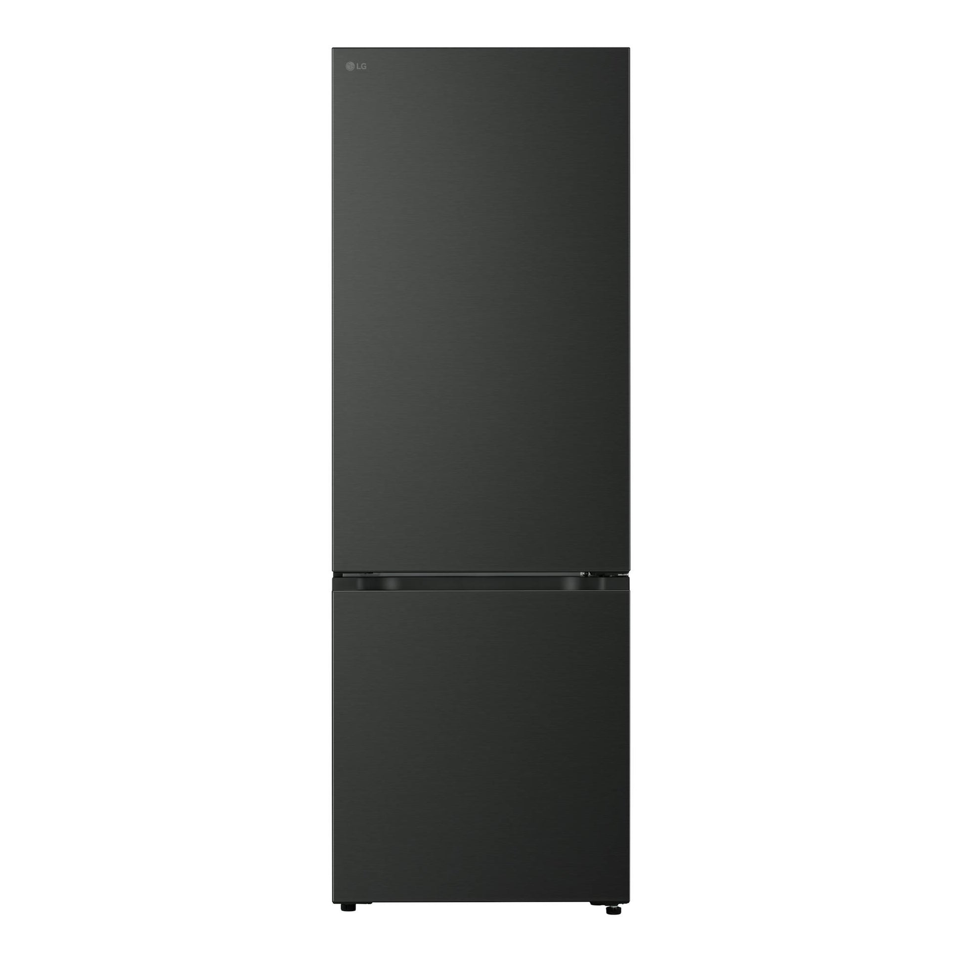 Frigorífico combi LG GBBW726CEV negro, vista frontal, con dos puertas.
