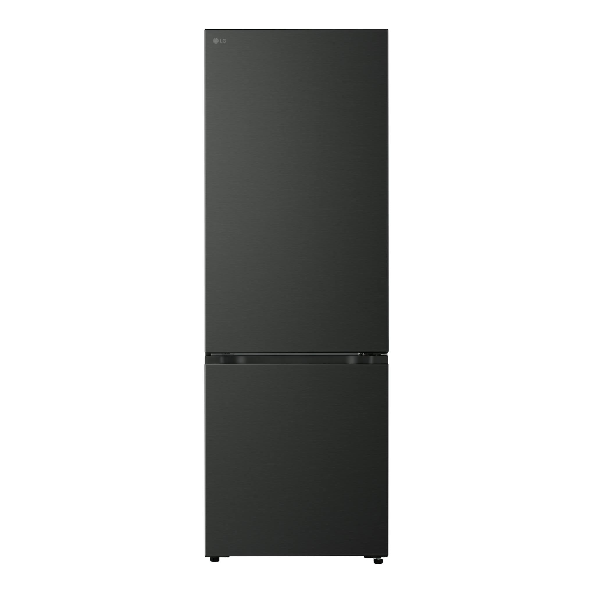 Frigorífico combi LG GBBW726CEV negro, vista frontal, con dos puertas.