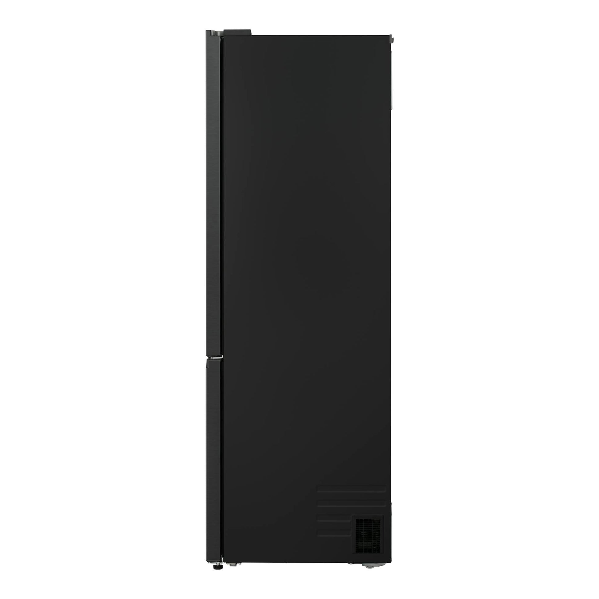 Frigorífico combi LG GBBW726CEV negro, vista frontal, dos puertas con congelador inferior.