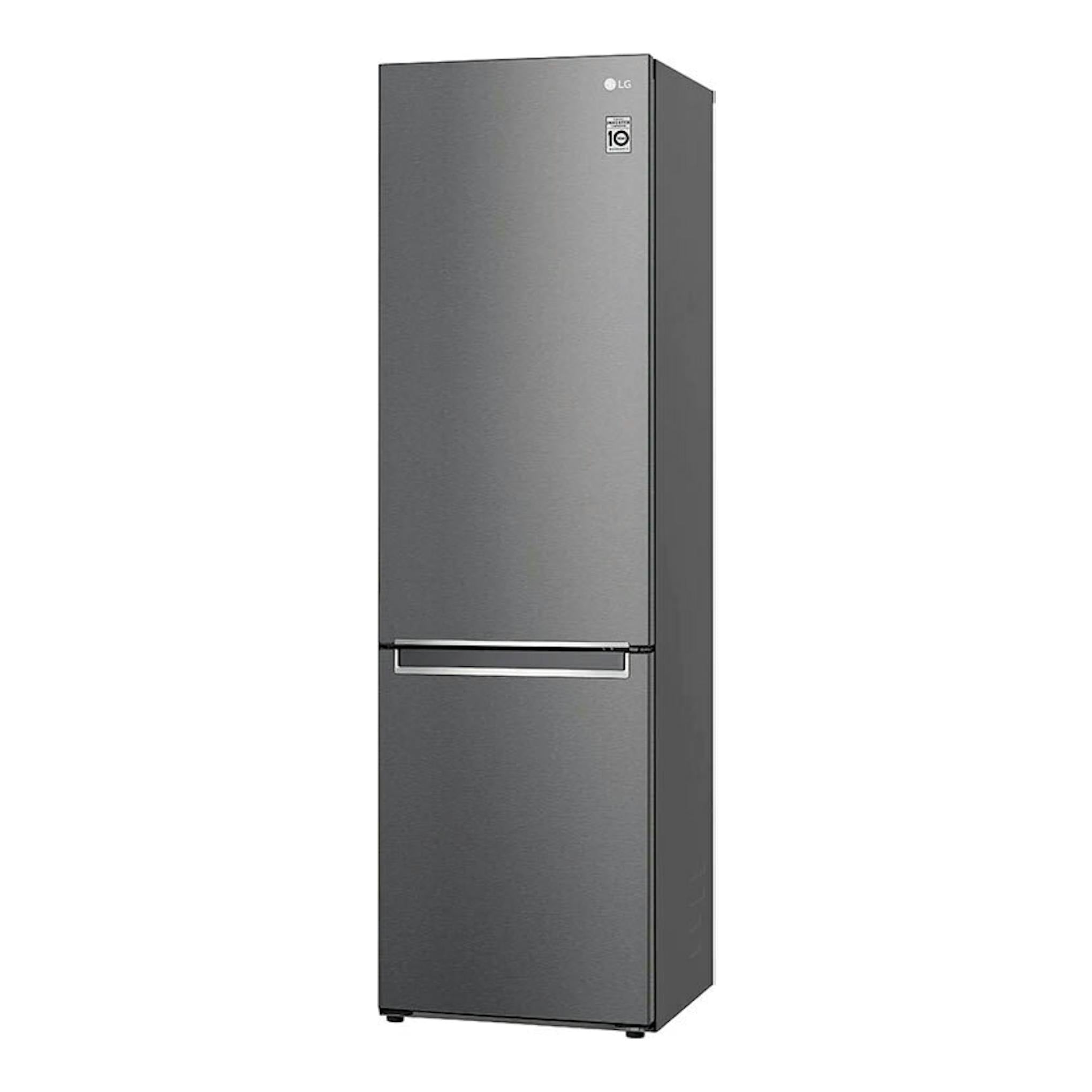 Frigorífico combi LG GBP62DSNGN en inox, vista frontal, con puerta superior y congelador inferior.