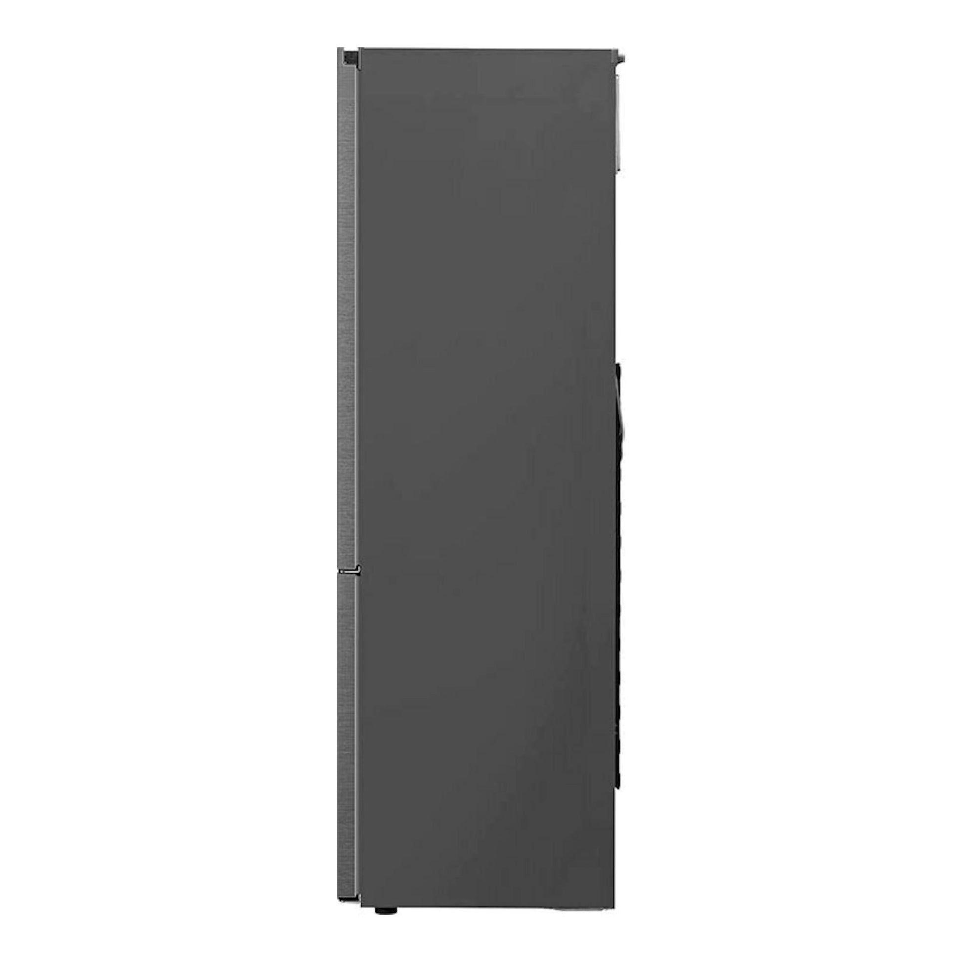 Frigorífico combi LG GBP62DSNGN en color inox, vista lateral, acabado gris oscuro.