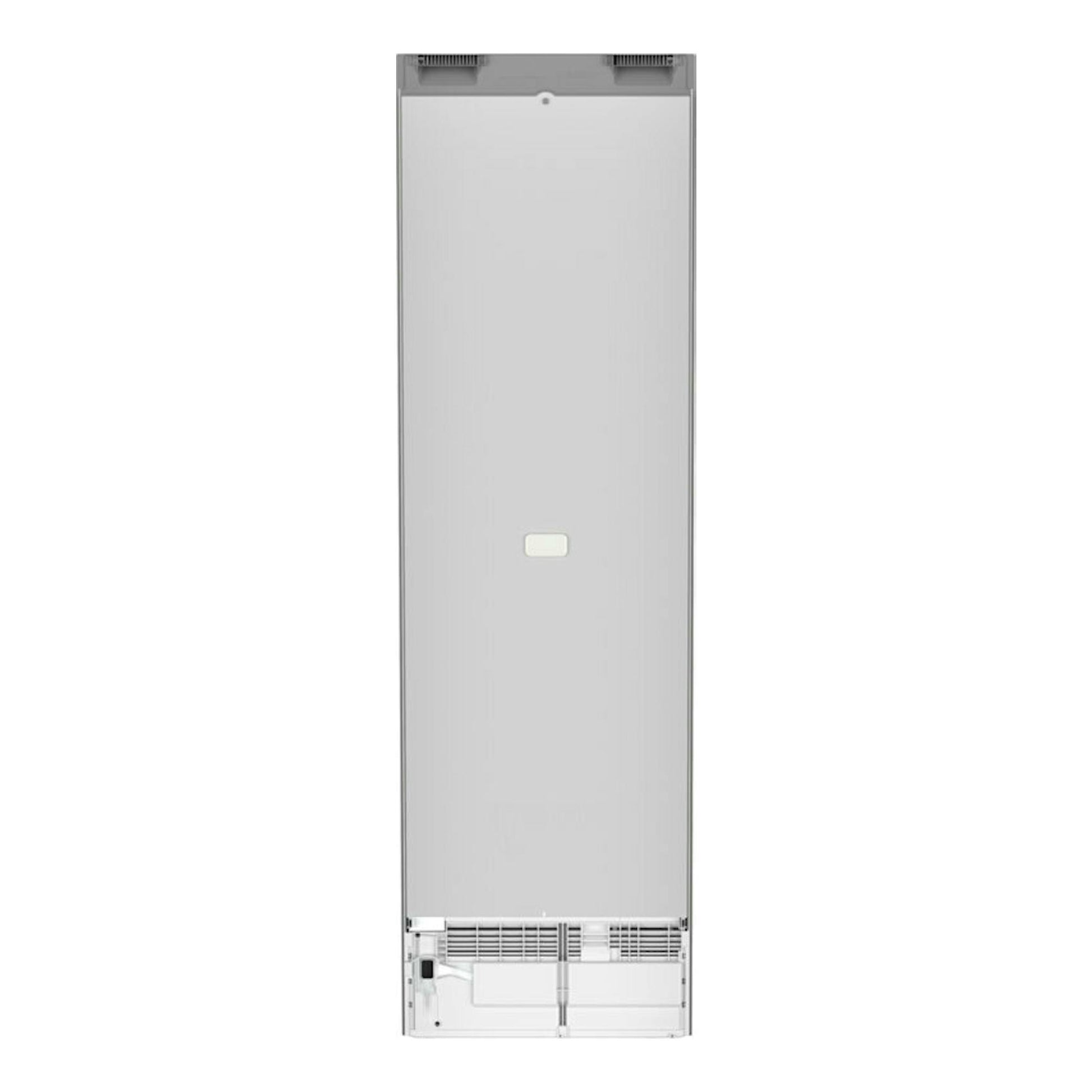 Frigorífico combi Liebherr CBNsfd 5723-20 001 inox, vista trasera, panel gris plateado con rejillas inferiores.