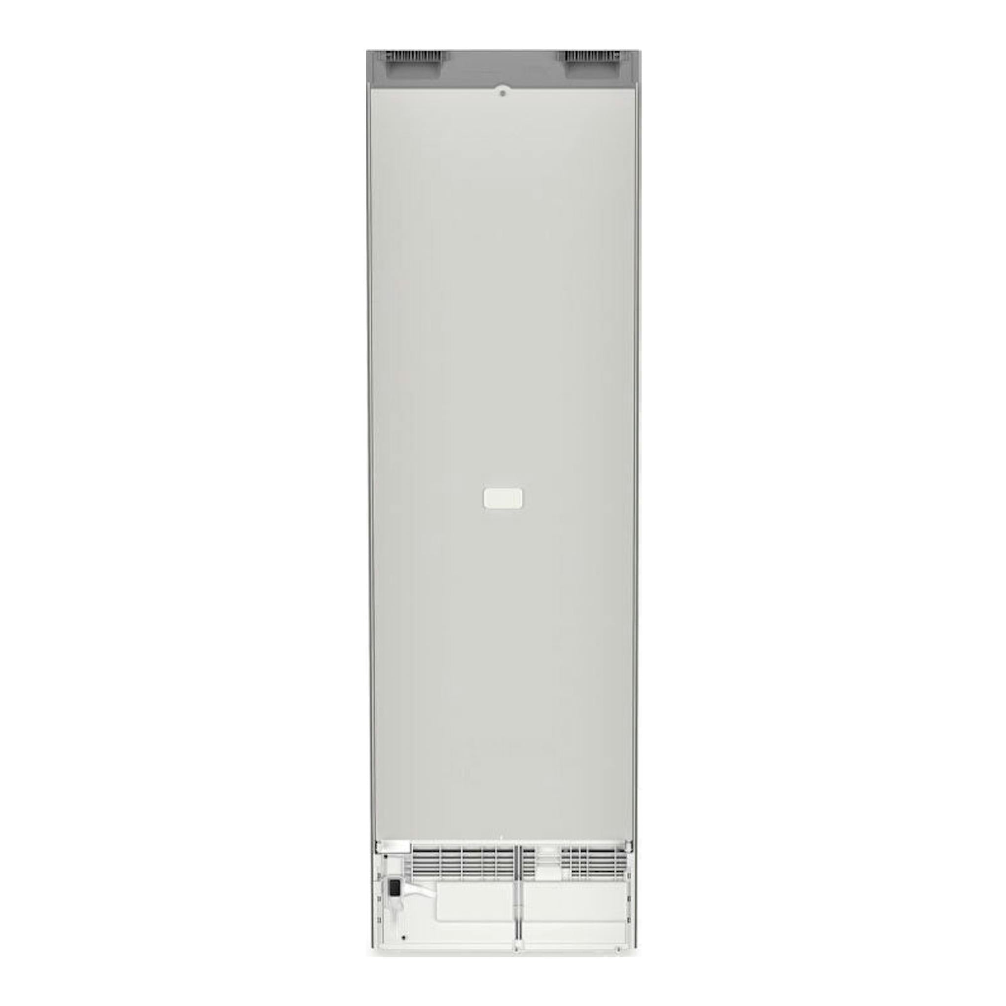 Frigorífico combi Liebherr CNsdb 5723 en inox, vista trasera con panel liso y rejillas inferiores.