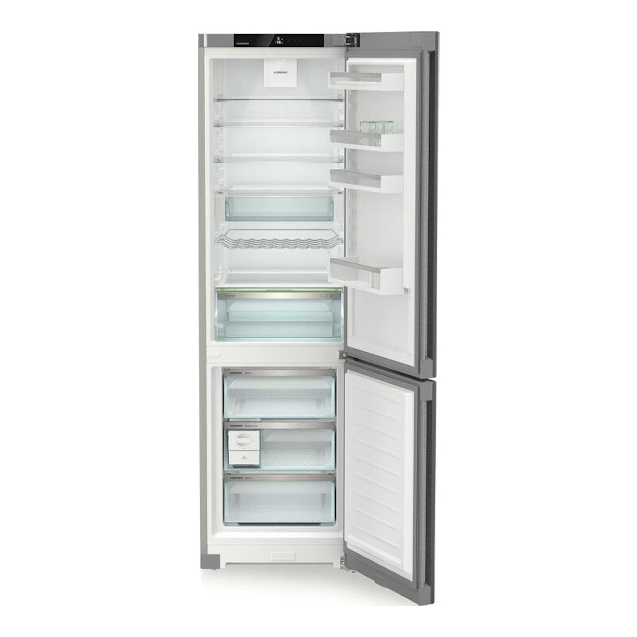 Frigorífico combi Liebherr CNsdb 5723 001 22 inox, vista frontal con puertas abiertas