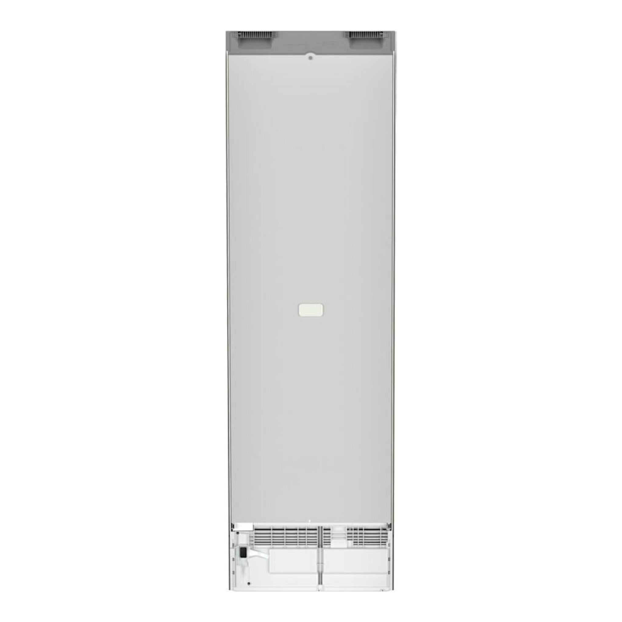 Frigorífico combi Liebherr CNsfd 5723-20 001 Inox, vista trasera, panel metálico plateado.