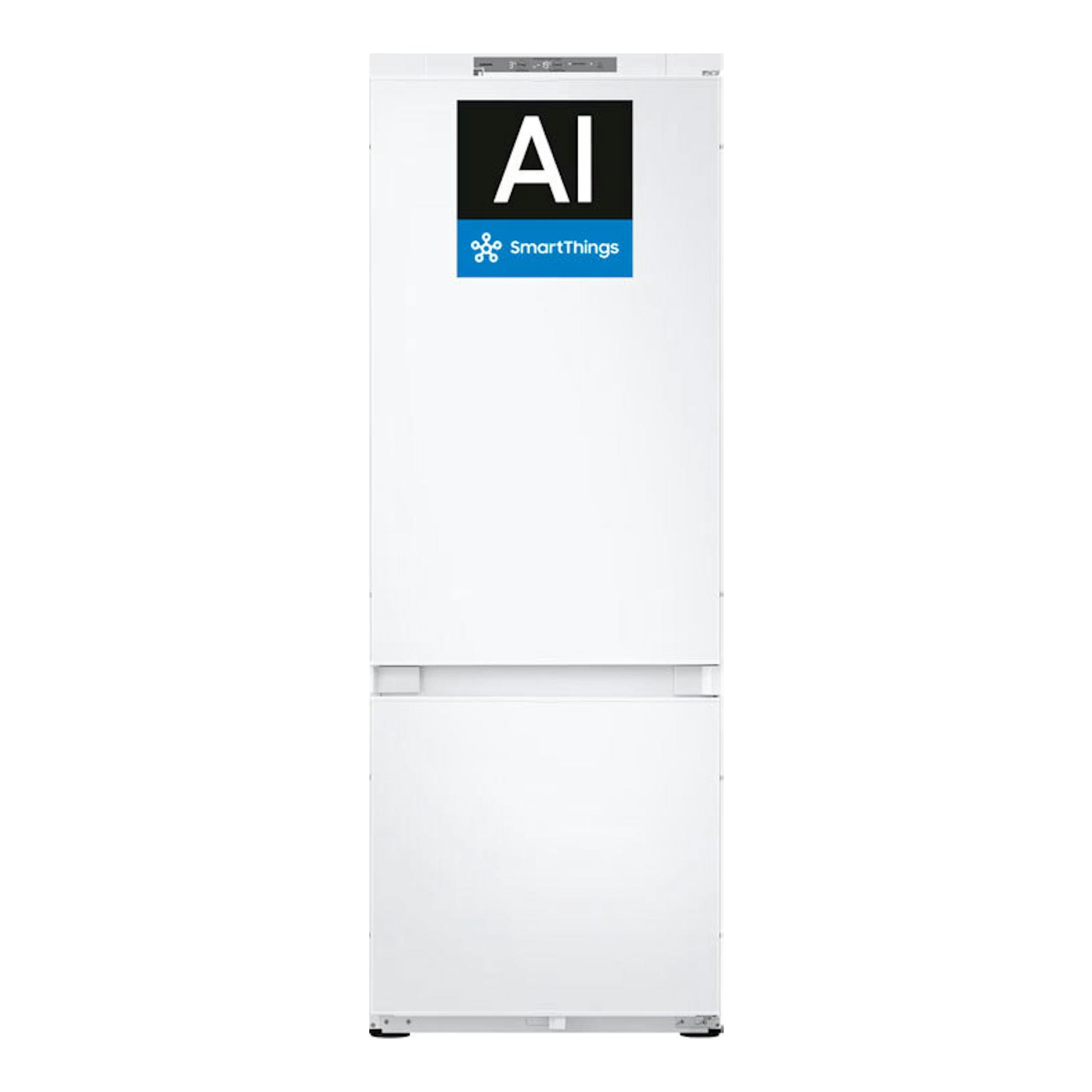 Frigorífico combi Samsung BRB38G705DWWEF blanco, vista frontal, con dos puertas y panel superior.