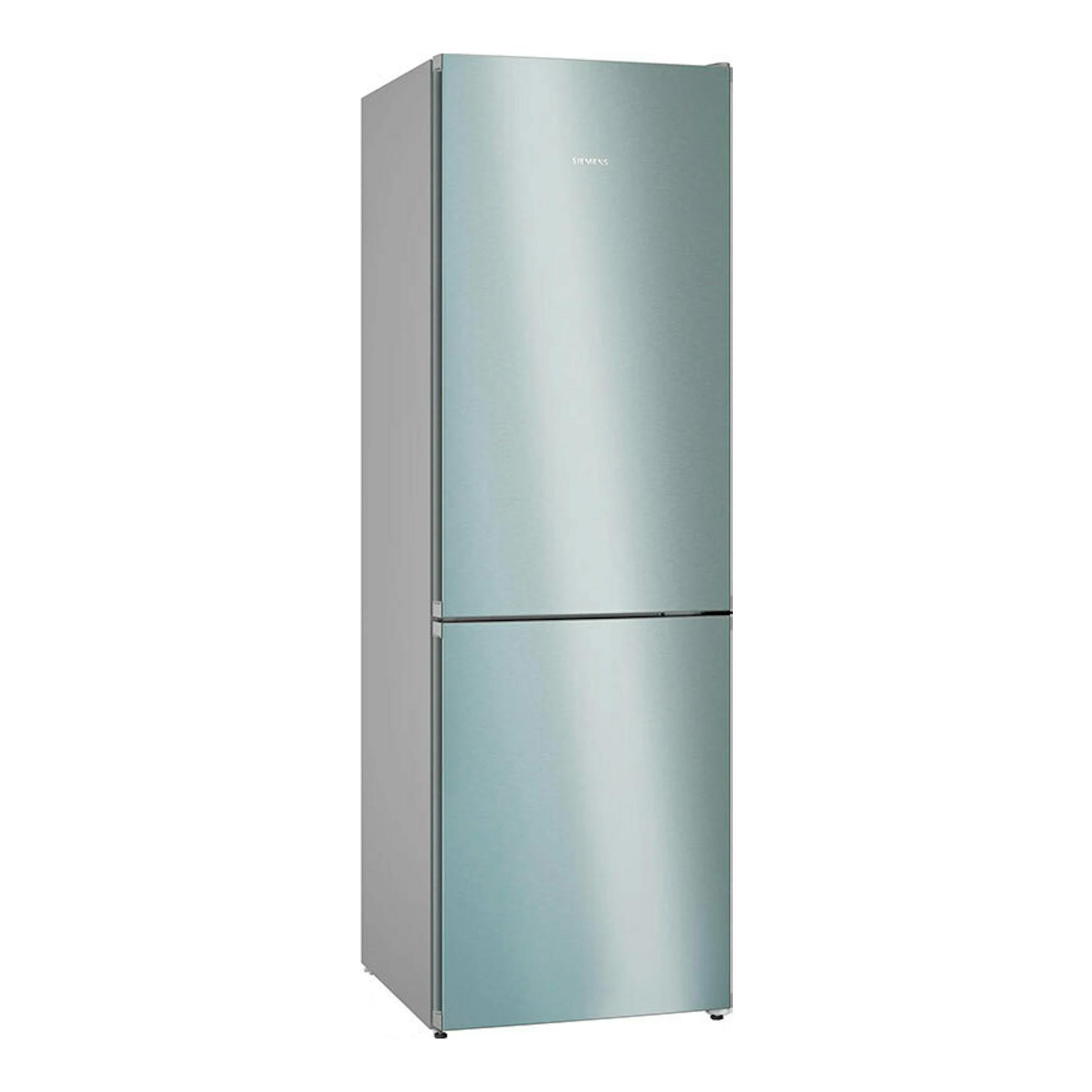 Frigorífico combi Siemens KG36N2ICF en inox, vista frontal, con dos puertas y acabado metálico.