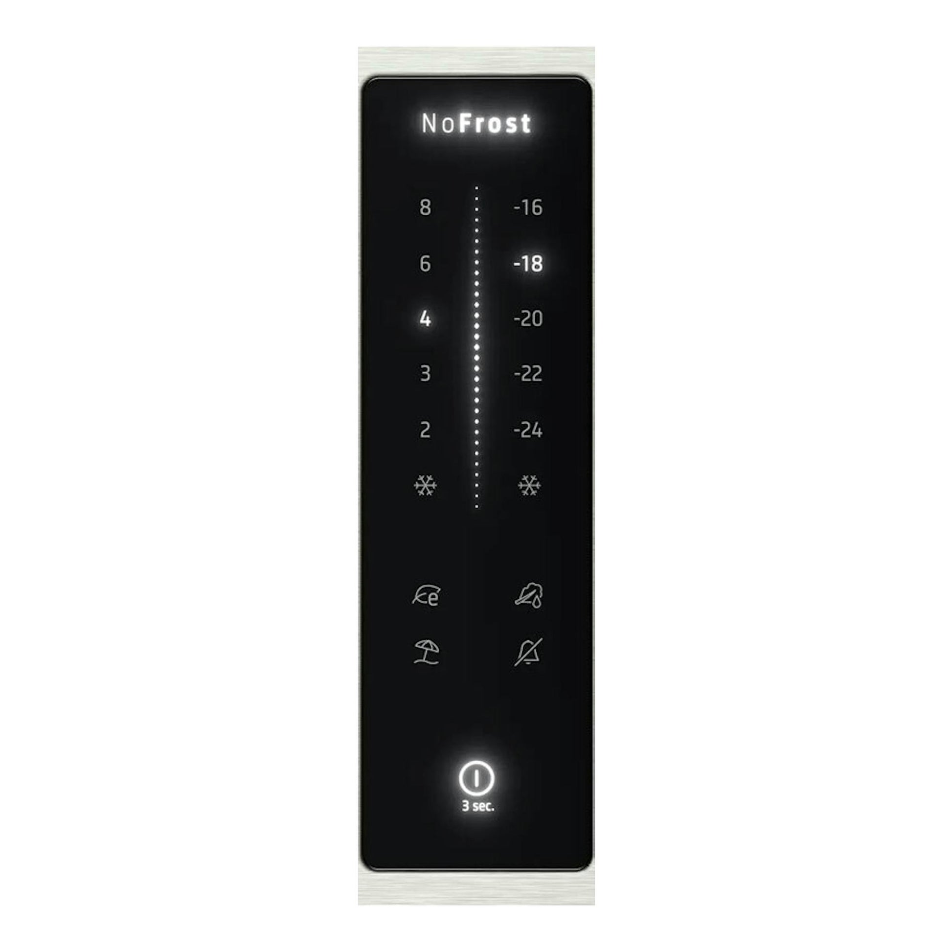 Panel táctil negro de frigorífico combi Siemens KG39NAIBT en frontal inox, vista frontal con NoFrost.
