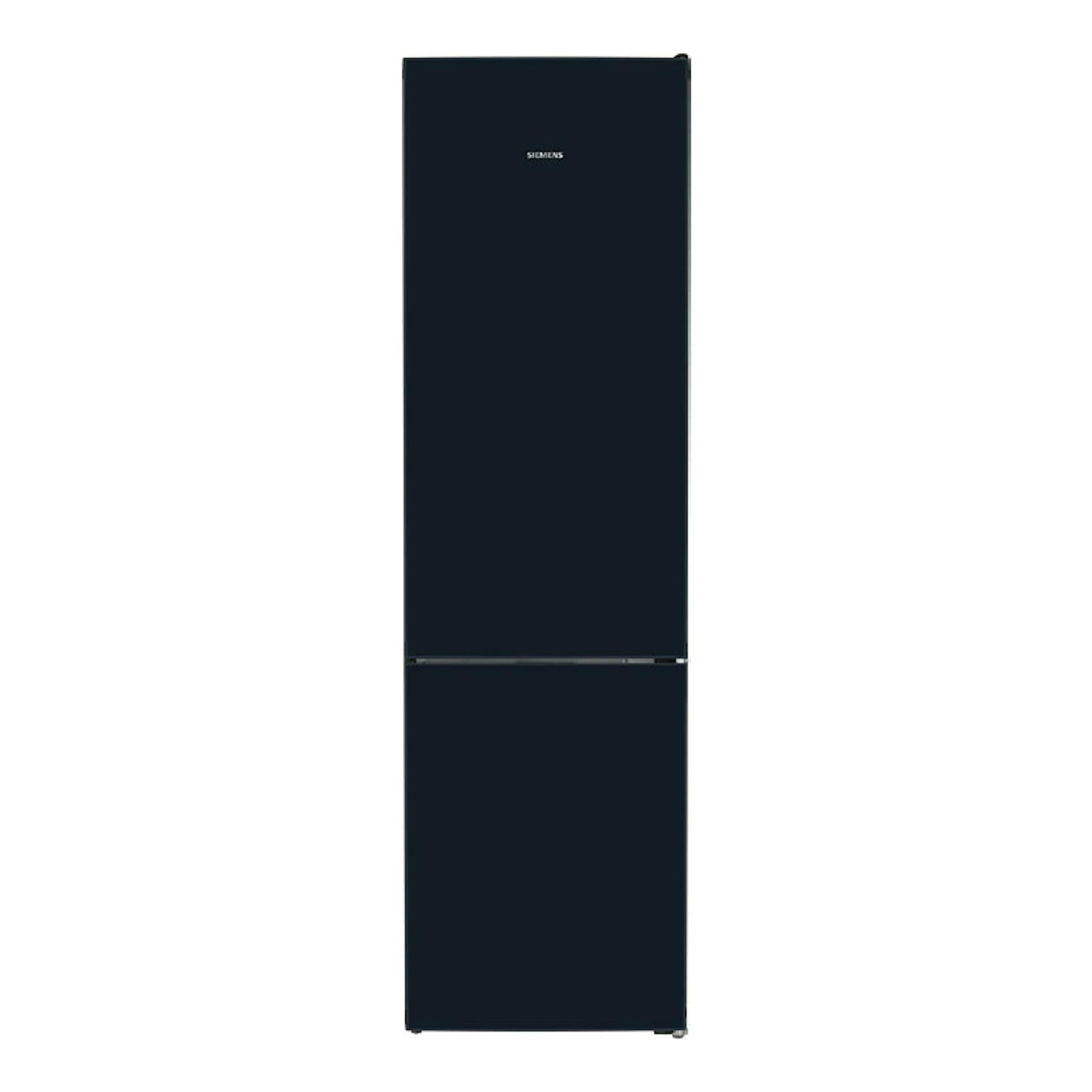 Frigorífico combi Siemens KG39NSBBF, vista frontal, acabado negro cristal.