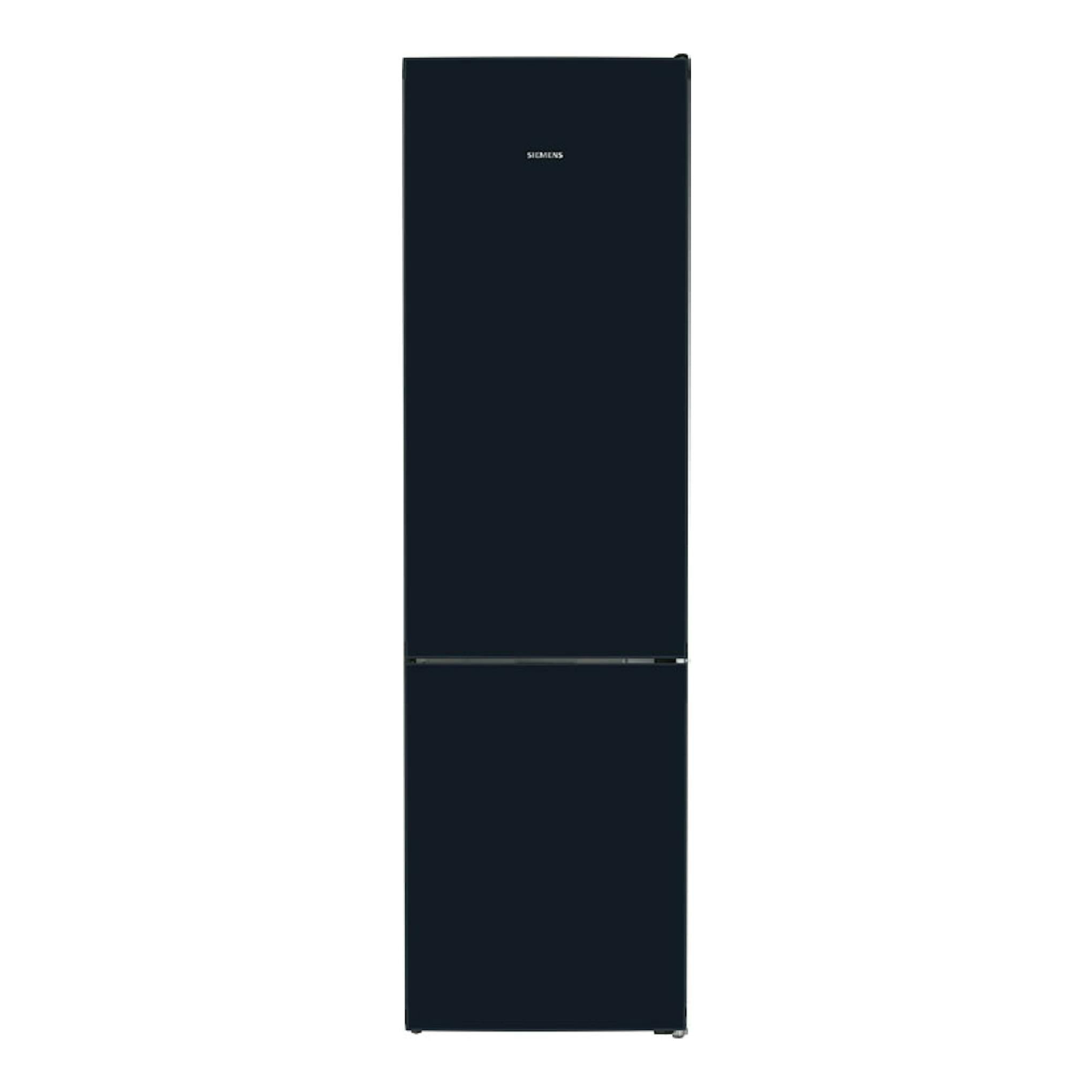 Frigorífico combi Siemens KG39NSBBF, vista frontal, acabado negro cristal.