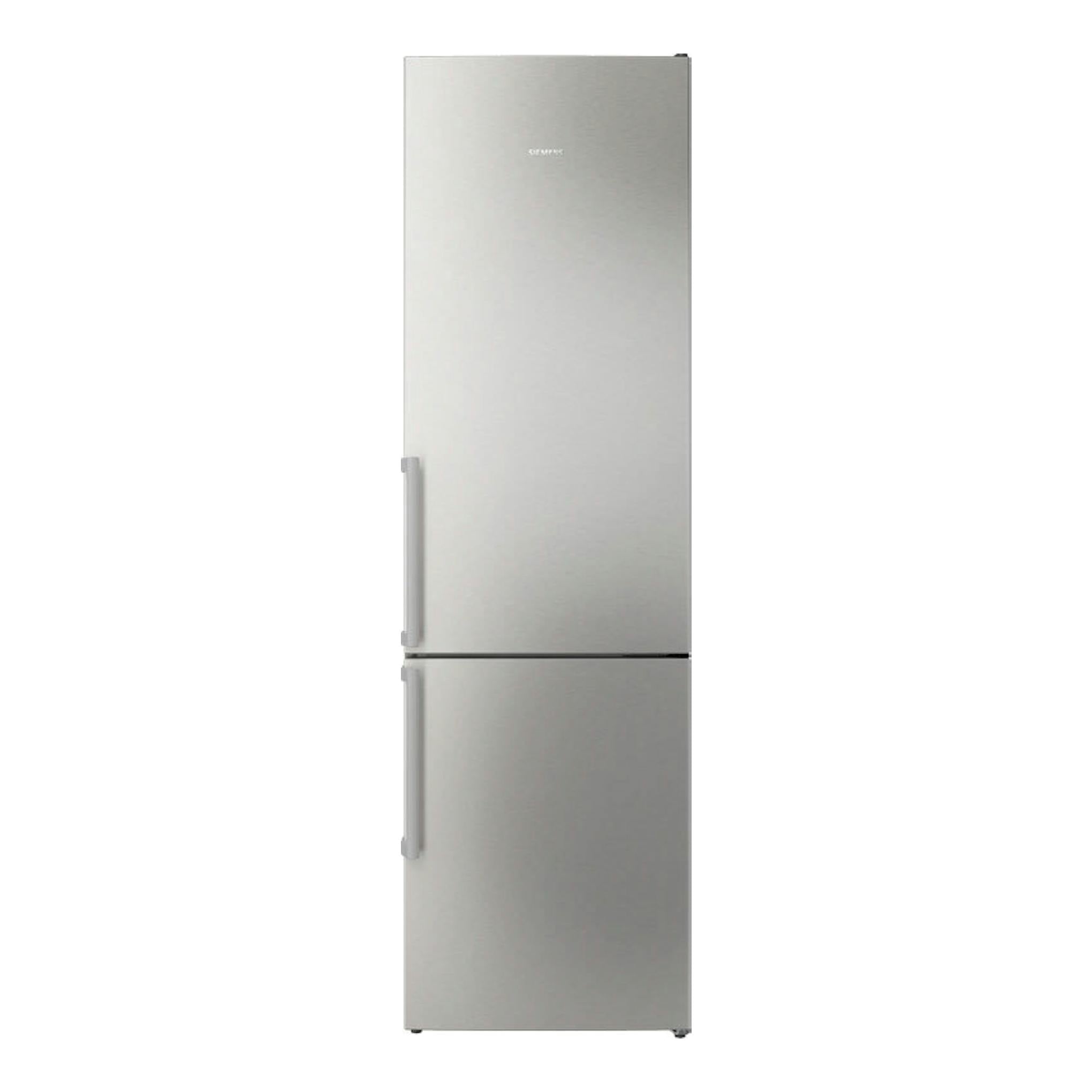 Frigorífico combi Siemens KG39NVICV inox, vista frontal con dos puertas.