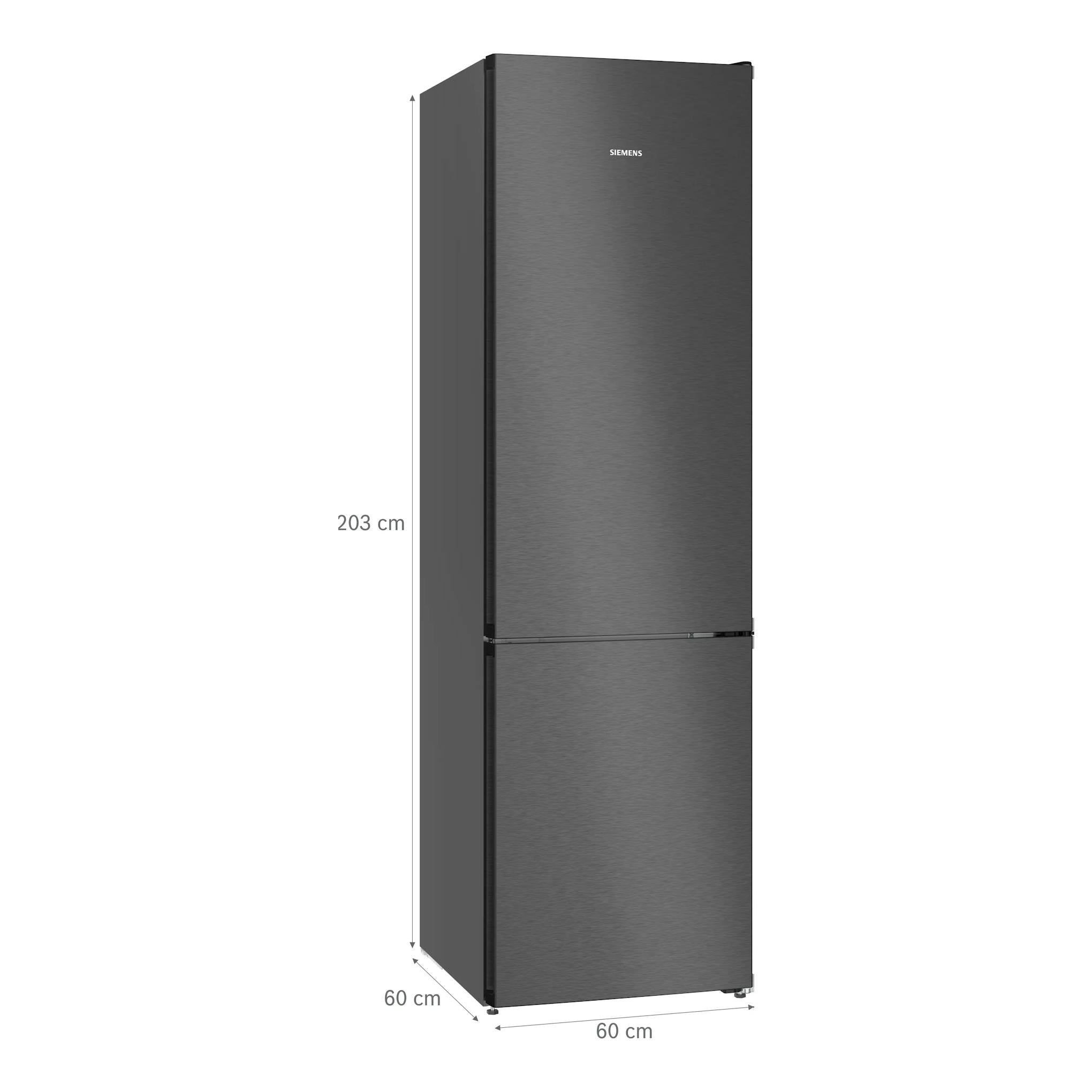 Frigorífico combi Siemens KG39NVXCG negro, vista frontal, 203 cm de alto.