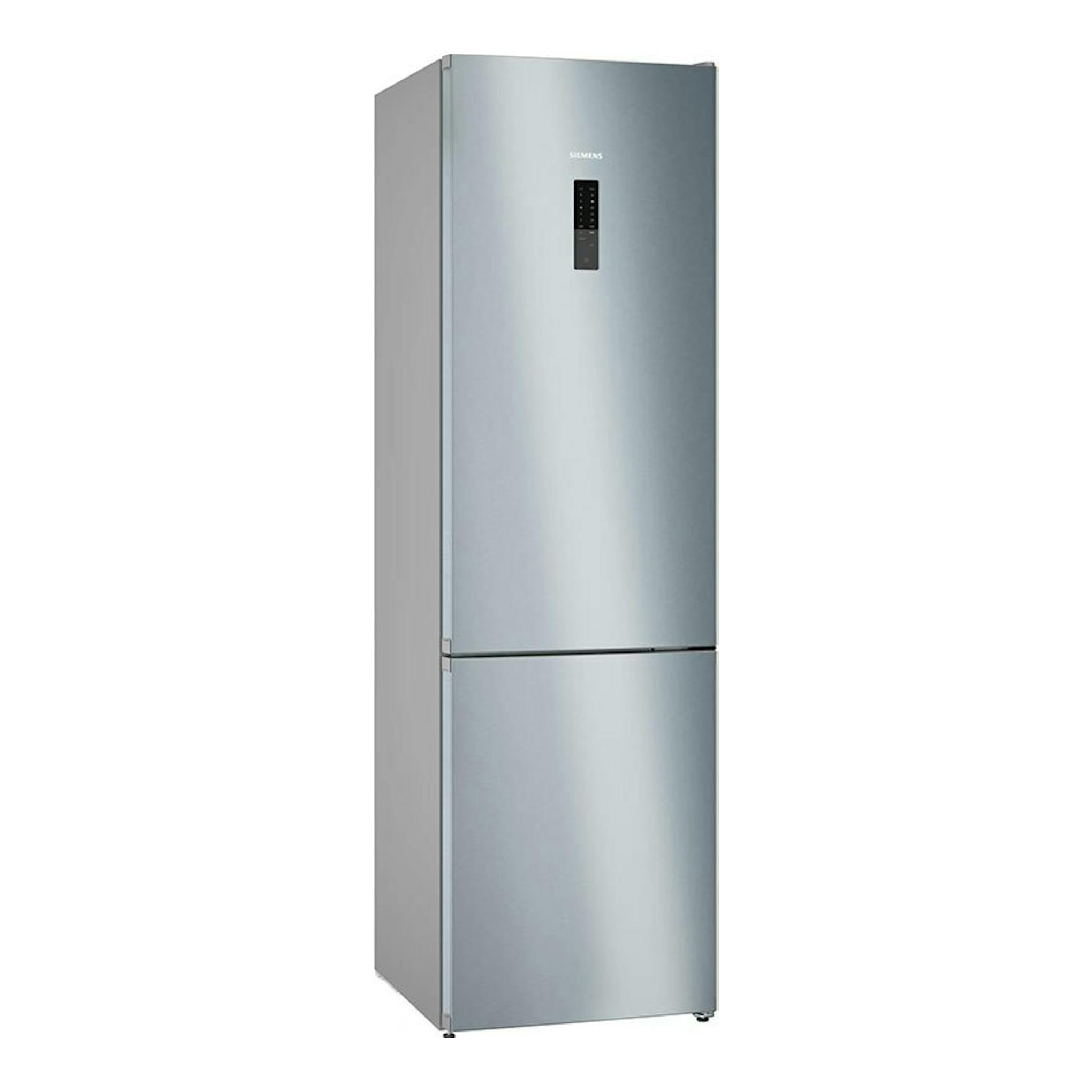 Frigorífico combi Siemens KG39NXIBF en inox, vista frontal ligeramente angulada.