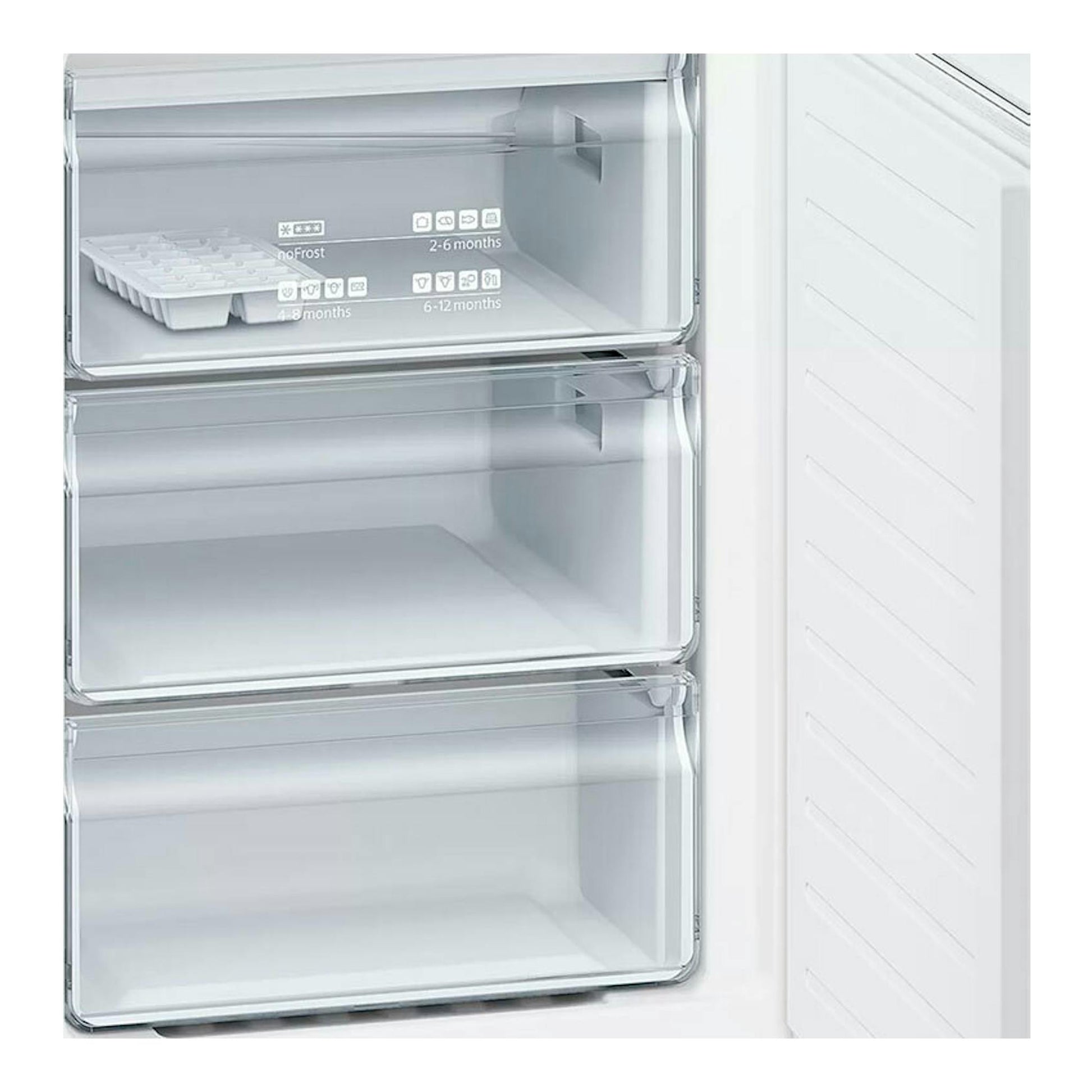 Interior de congelador blanco Siemens KG39NXWEA con cajones transparentes y tecnología noFrost.