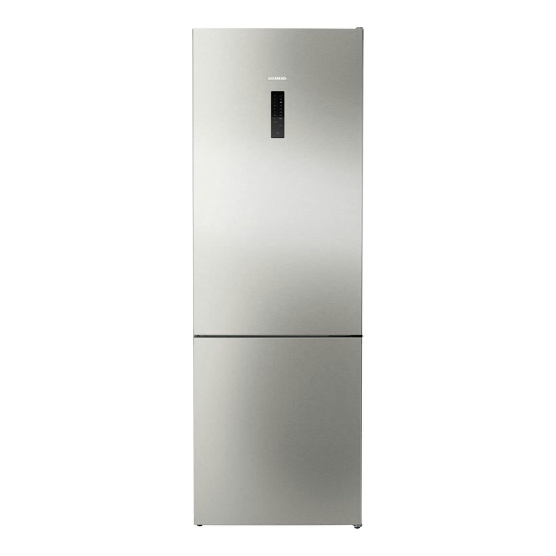 Frigorífico combi Siemens KG49NXIDF inox, vista frontal, con dos puertas y panel de control central.