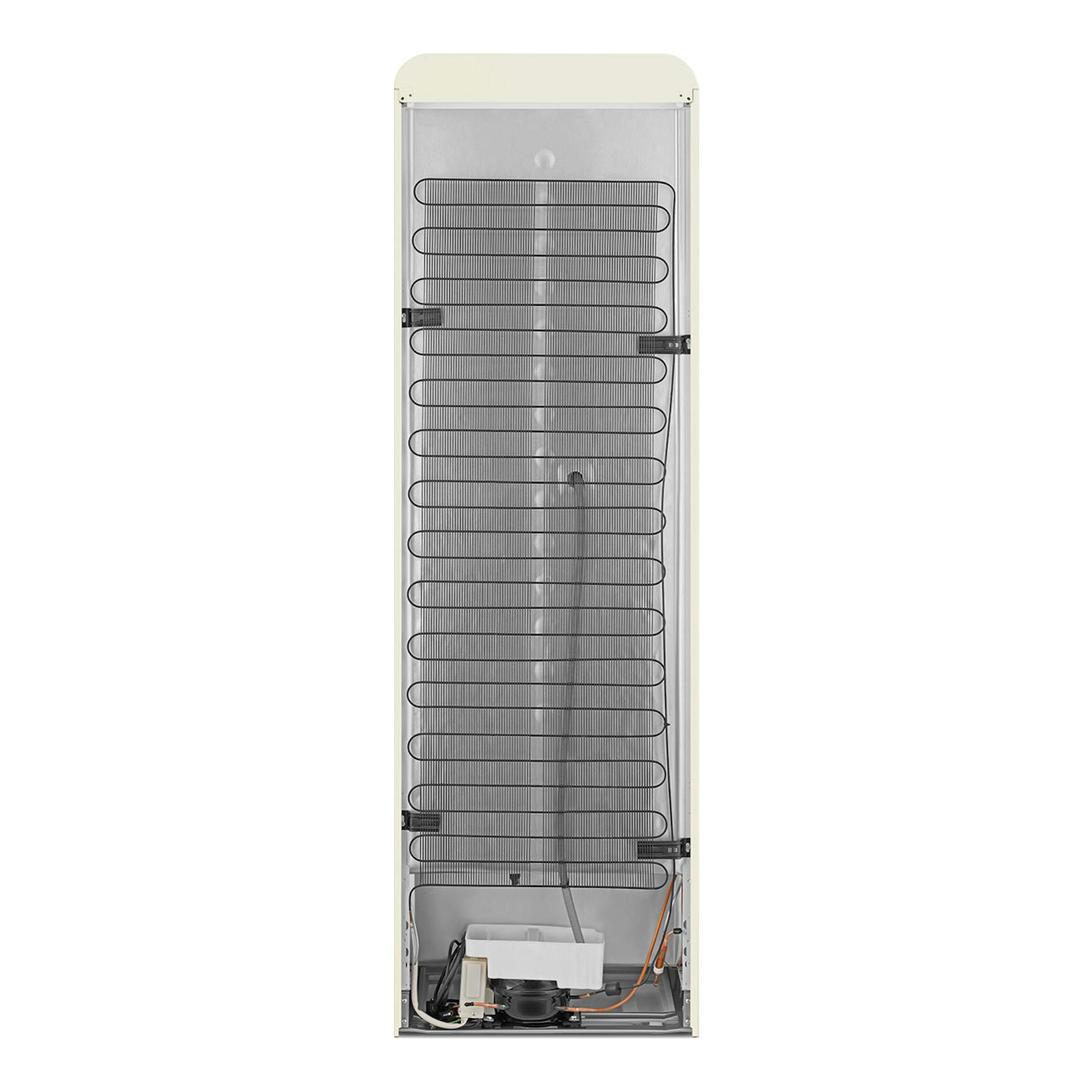 Frigorífico combi Smeg FAB32LCR6 crema, vista trasera con condensador y componentes inferiores.