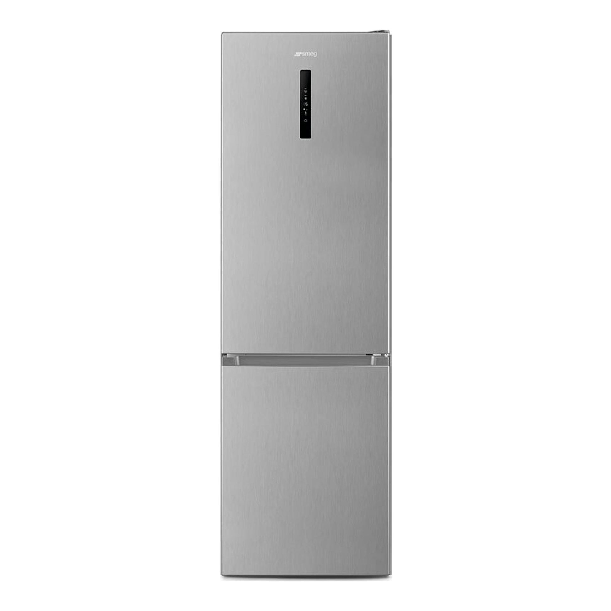 Frigorífico combi Smeg RC20XDNE inox, vista frontal, acabado acero inoxidable, dos puertas.