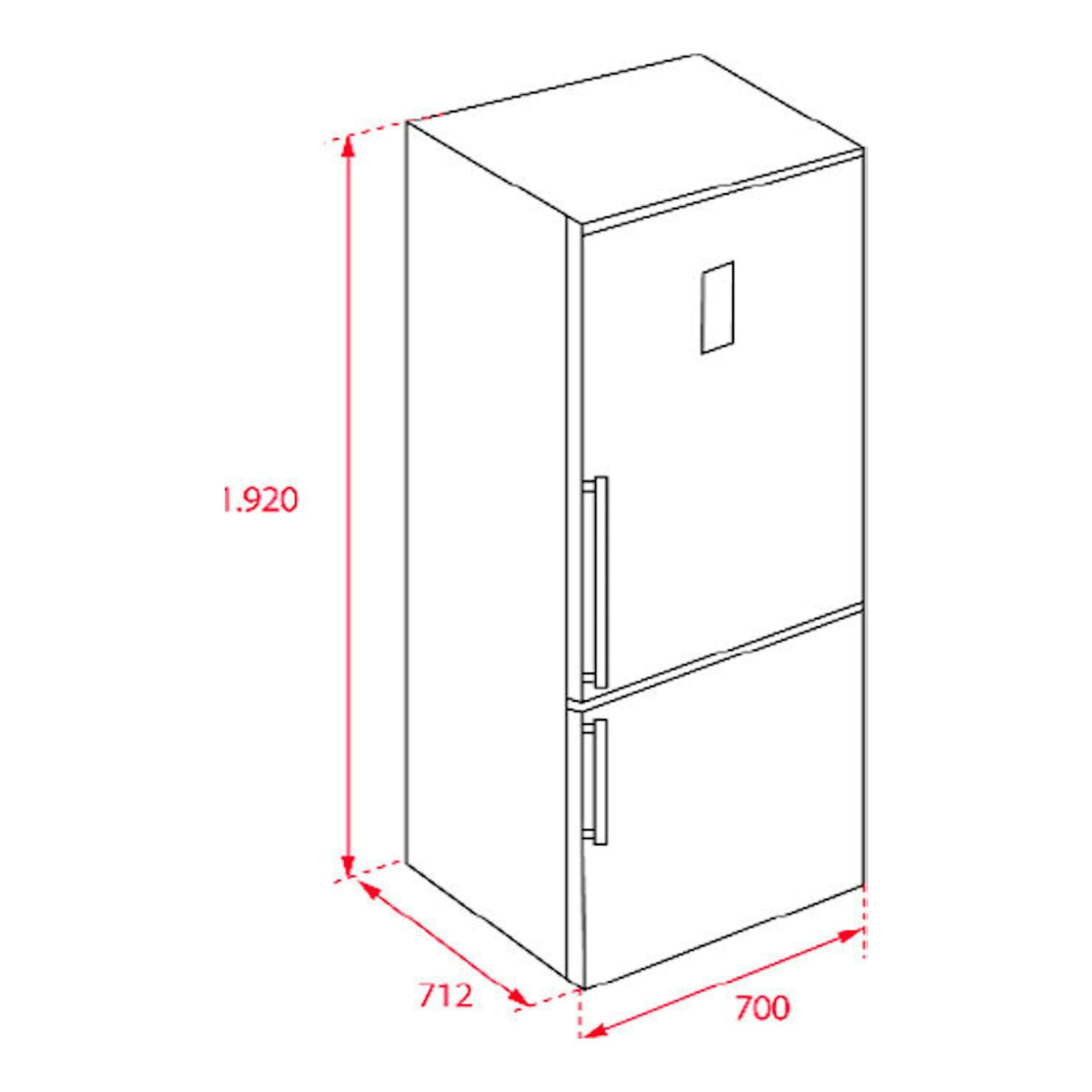 Frigorífico combi Teka RBF 78725 en vista frontal-3/4, blanco, con medidas 1920x700x712 mm.