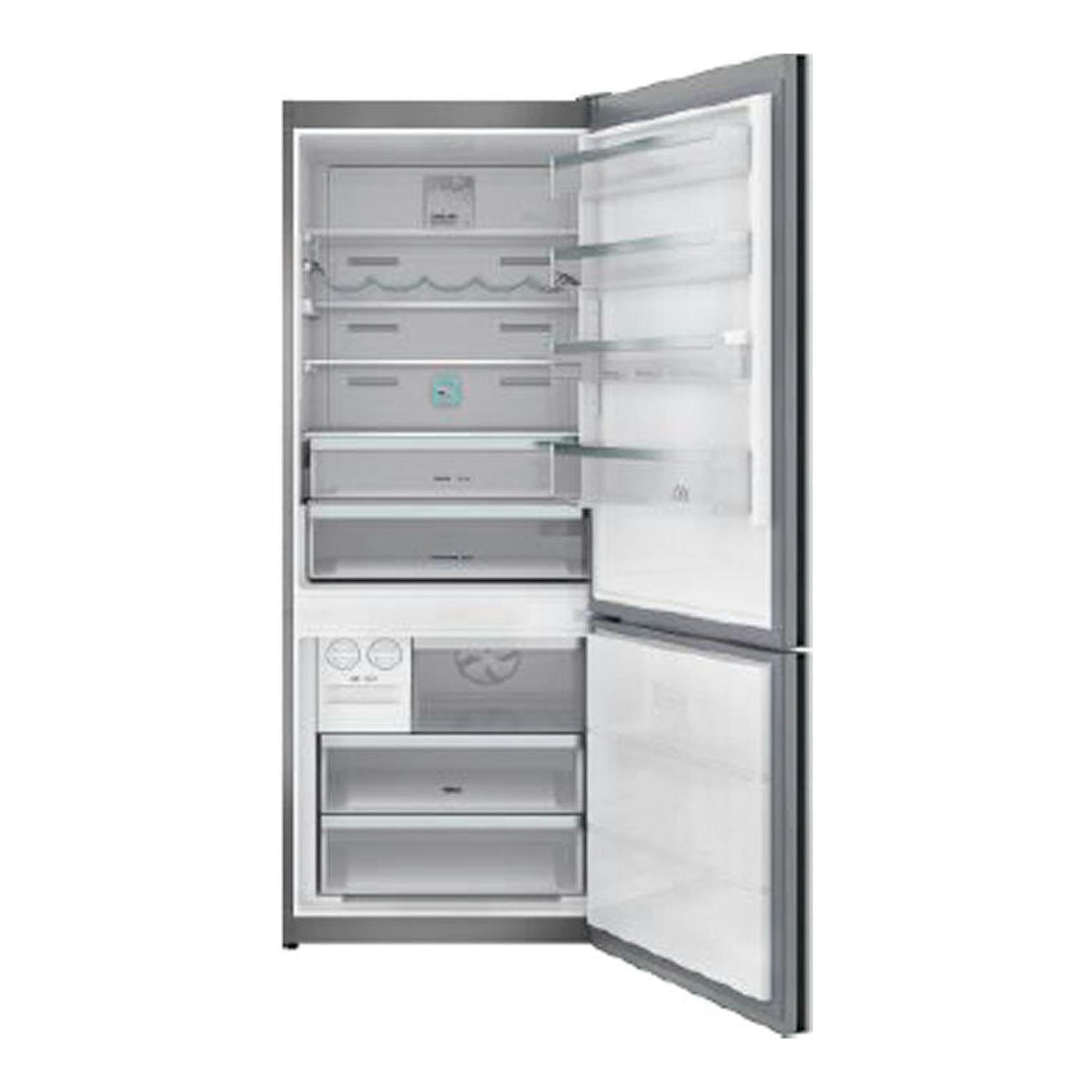 Frigorífico combi Teka RBF 78725 Cristal Blanco, frontal abierto, interior blanco y gris.