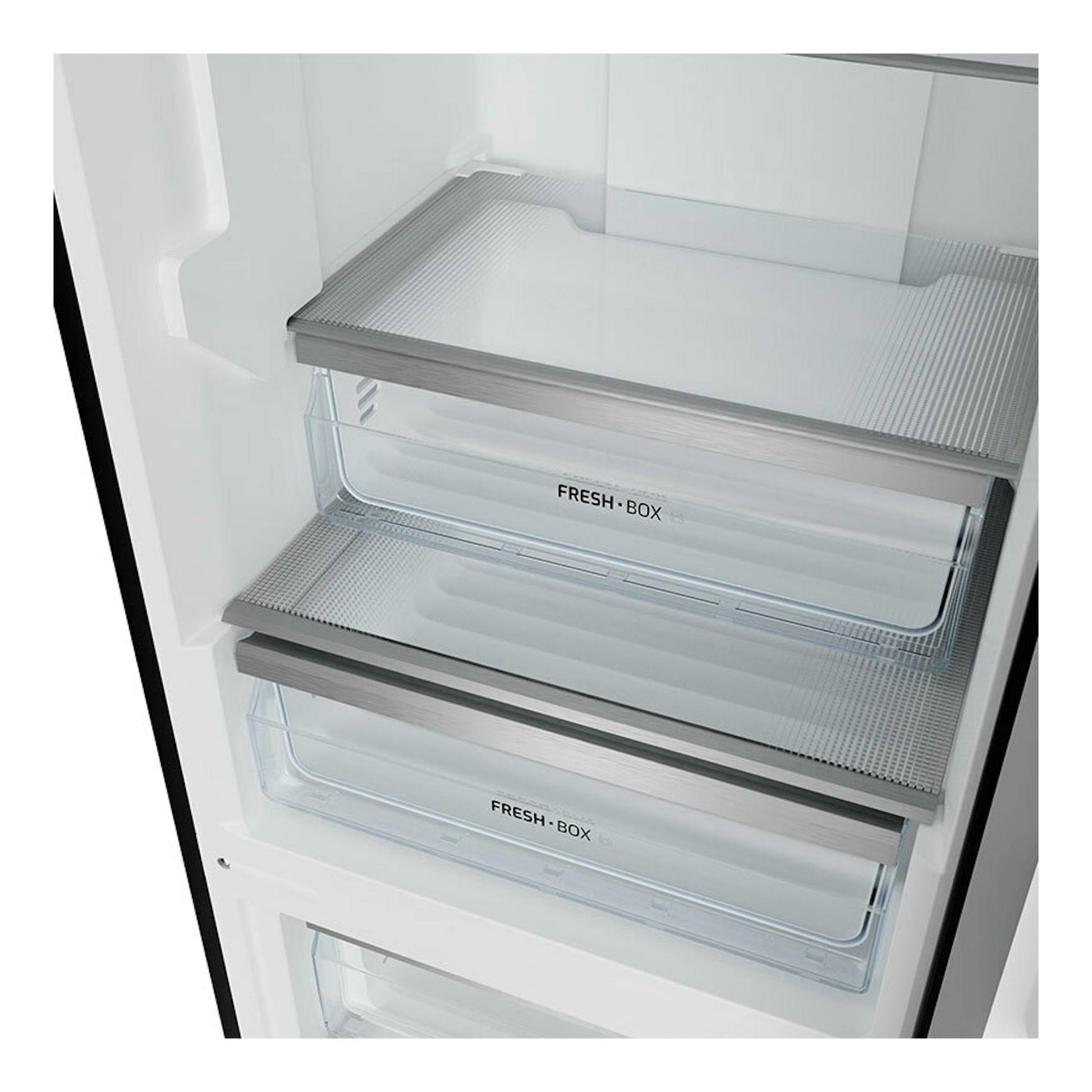Interior de frigorífico Teka RBF44630, vista frontal de cajones transparentes FRESH·BOX.