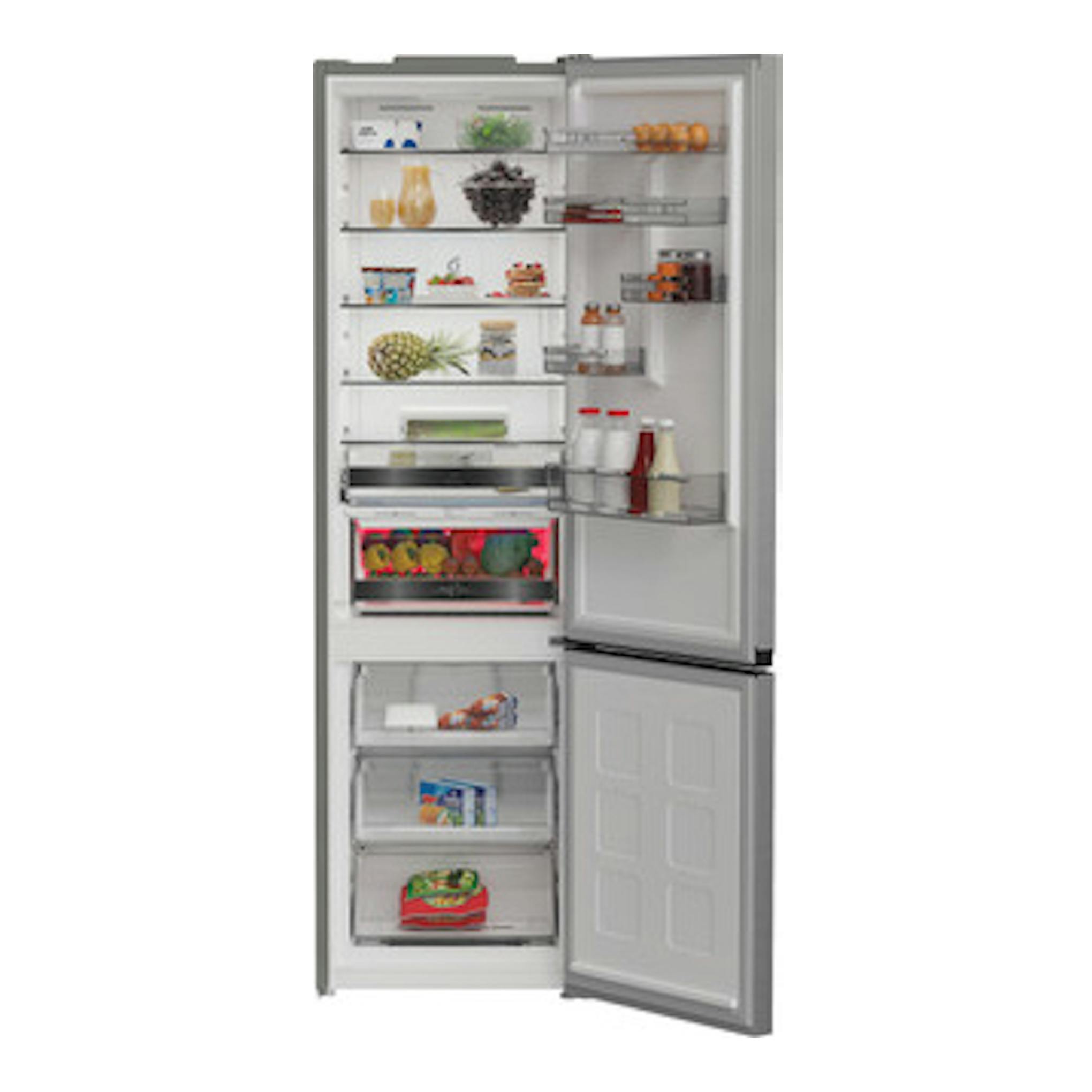 Frigorífico combi Whirlpool WHK 22413 X6EE en acero inoxidable, vista frontal abierta.
