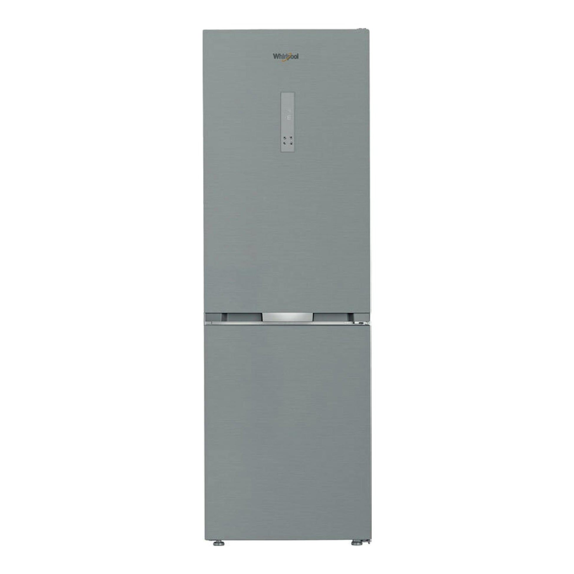 Frigorífico combi Whirlpool WHK26363XP6E en inox, vista frontal, con puertas superior e inferior.