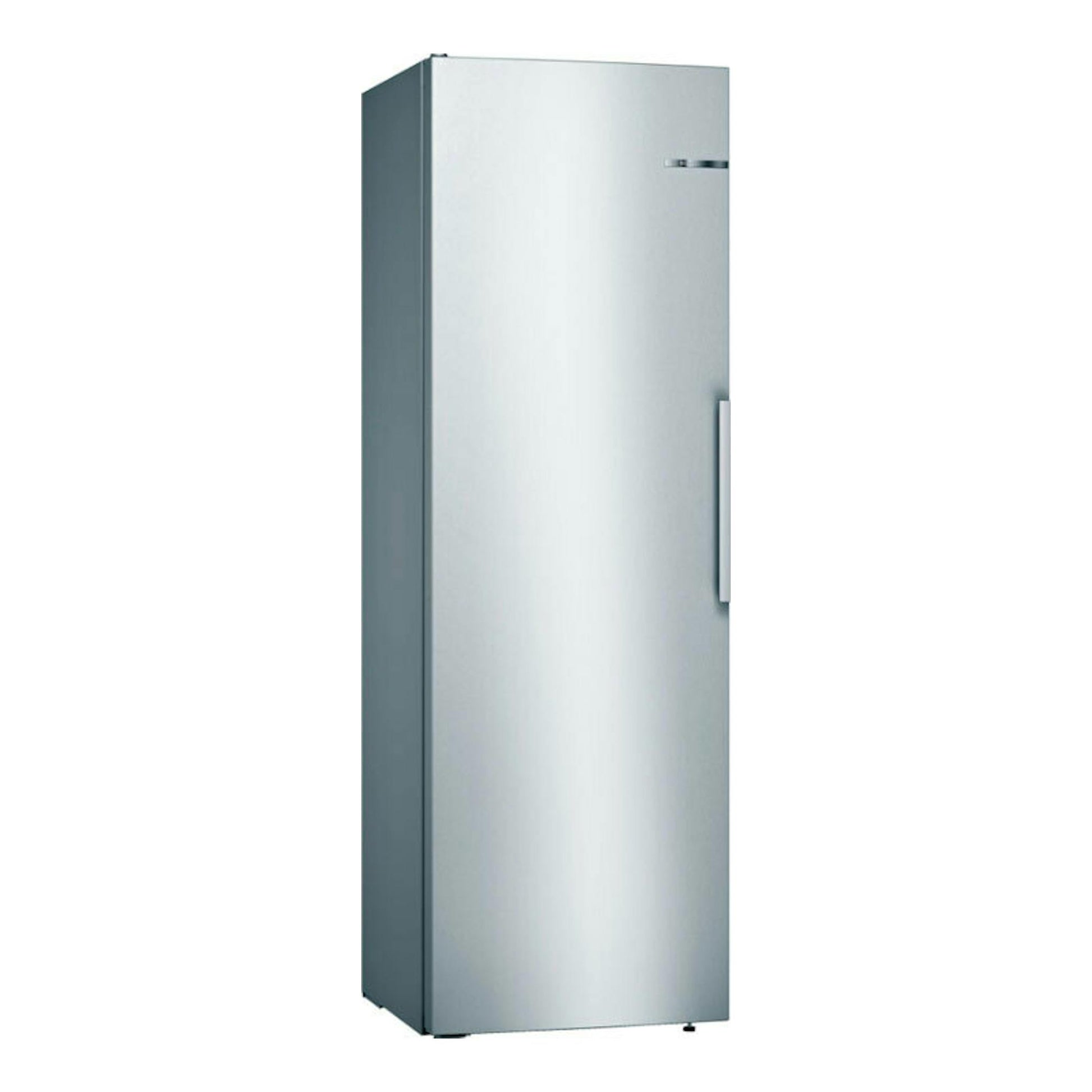 Frigorífico Bosch KSV36FIEP inox, vista frontal ligeramente angulada, una puerta con tirador vertical.