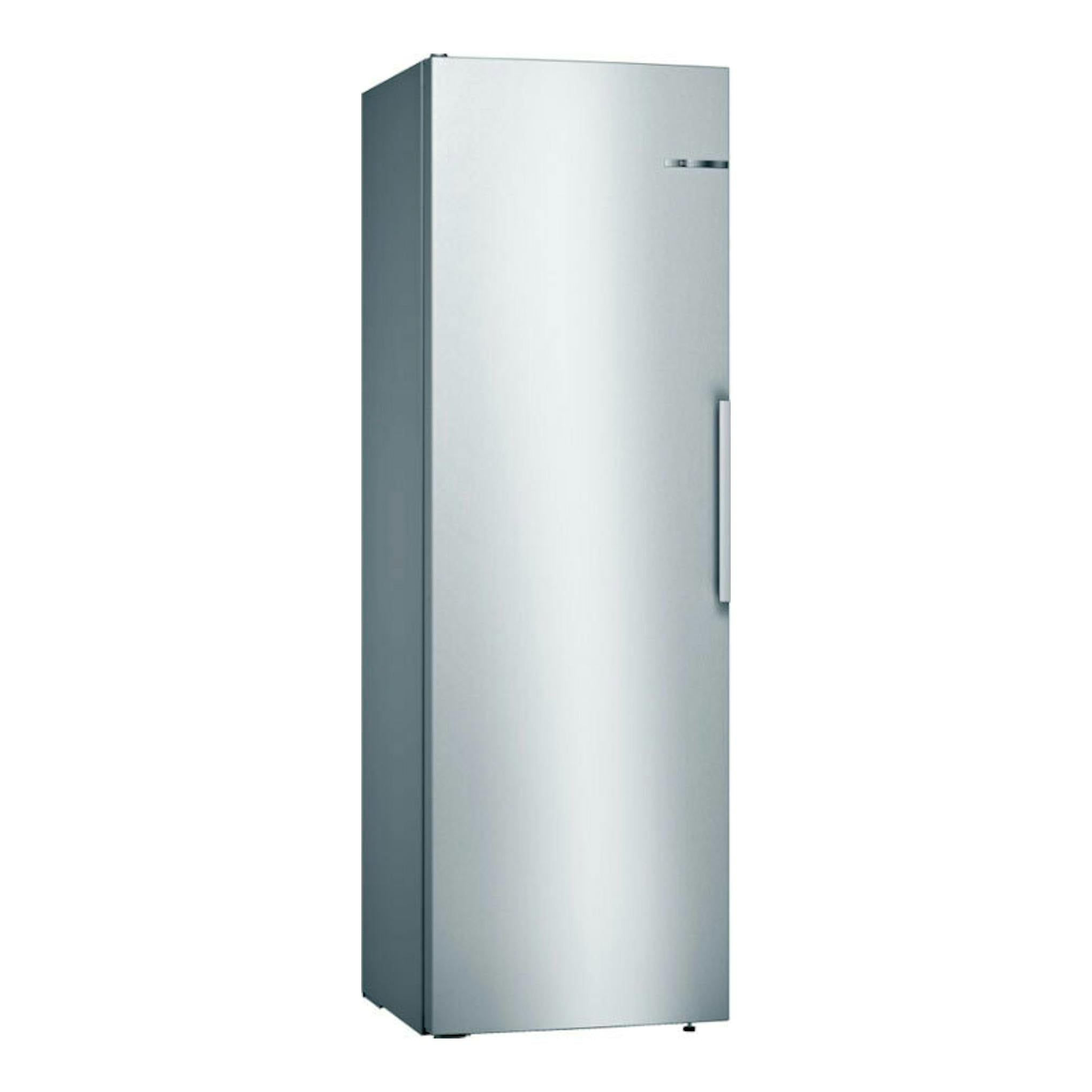 Frigorífico Bosch KSV36FIEP inox, vista frontal ligeramente angulada, una puerta con tirador vertical.