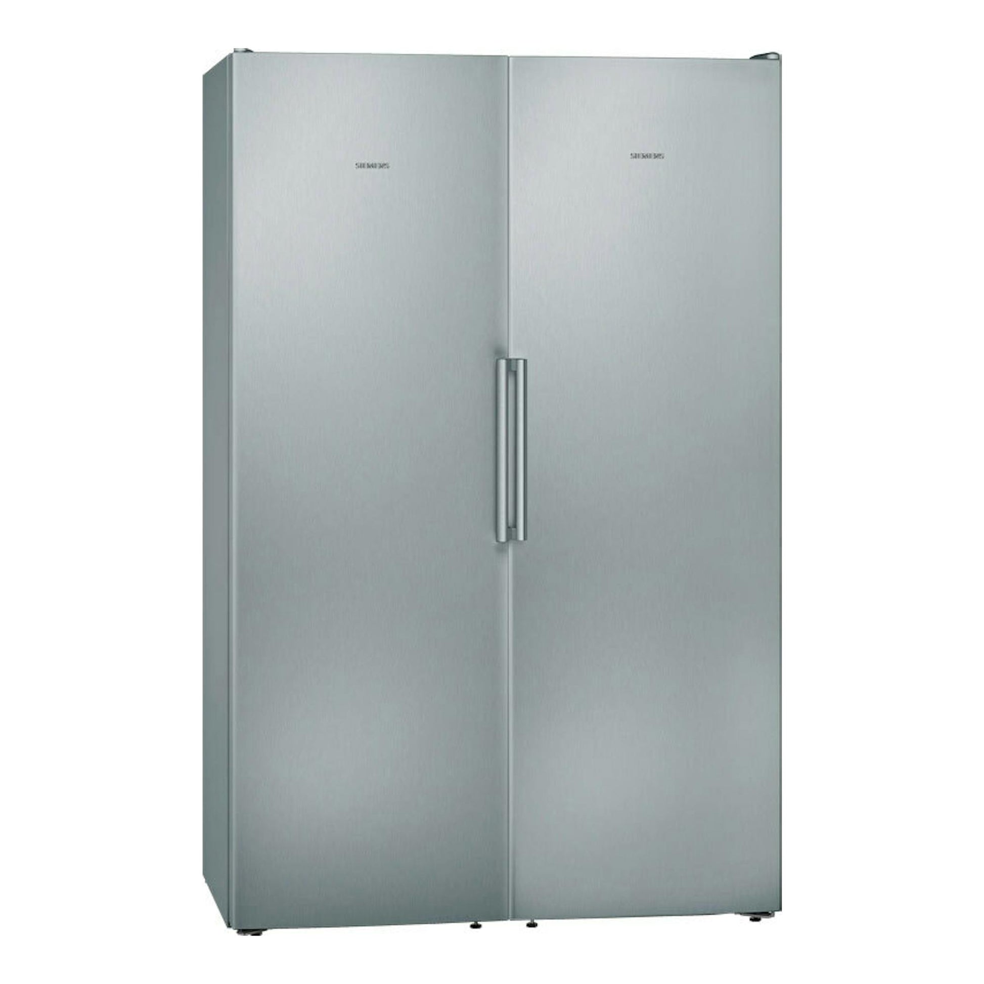 Frigorífico side by side Siemens KA95NVIEP inox, vista frontal, puertas dobles y tirador central.