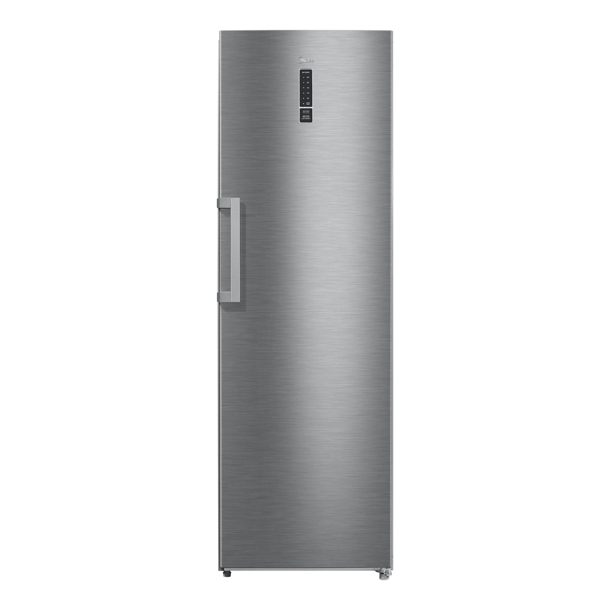 Frigorífico Midea MDRU502MTE46 de una puerta, inox, vista frontal.