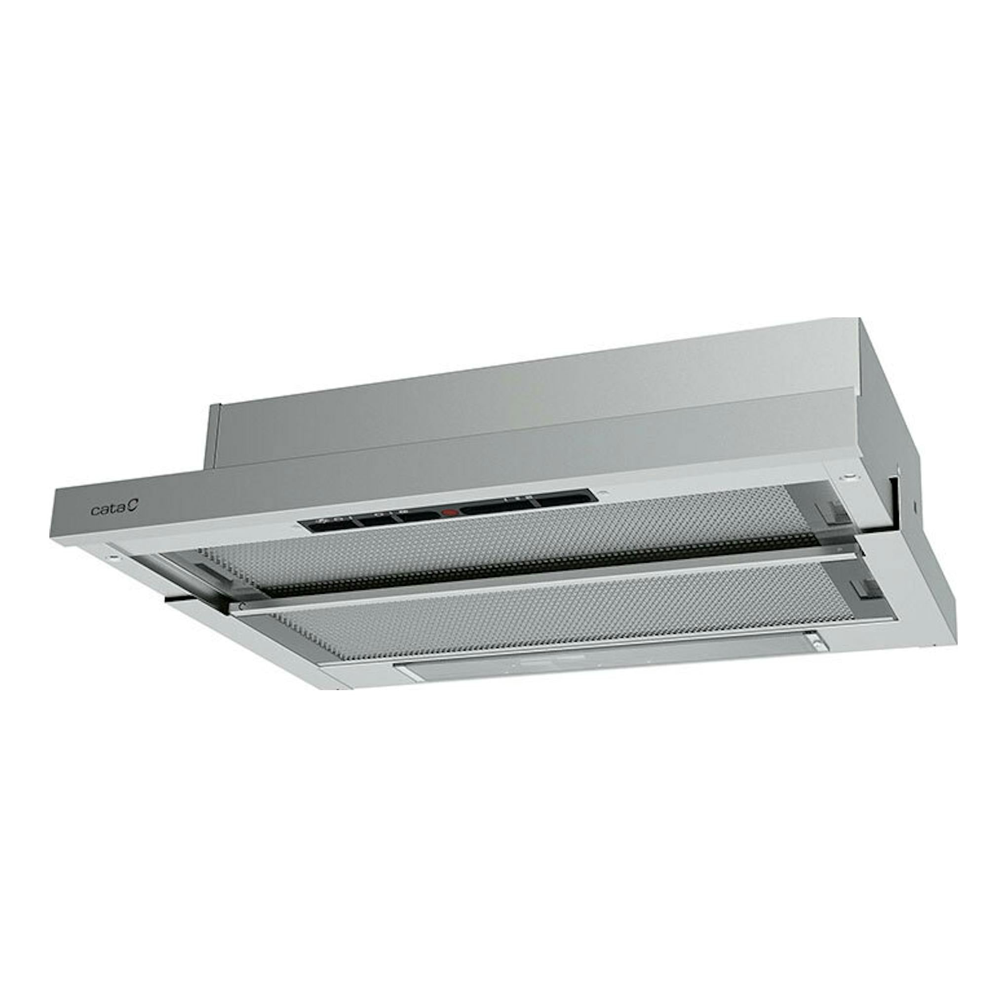 Campana extractora Cata TF5260X/G en acero inoxidable, vista inferior inclinada.