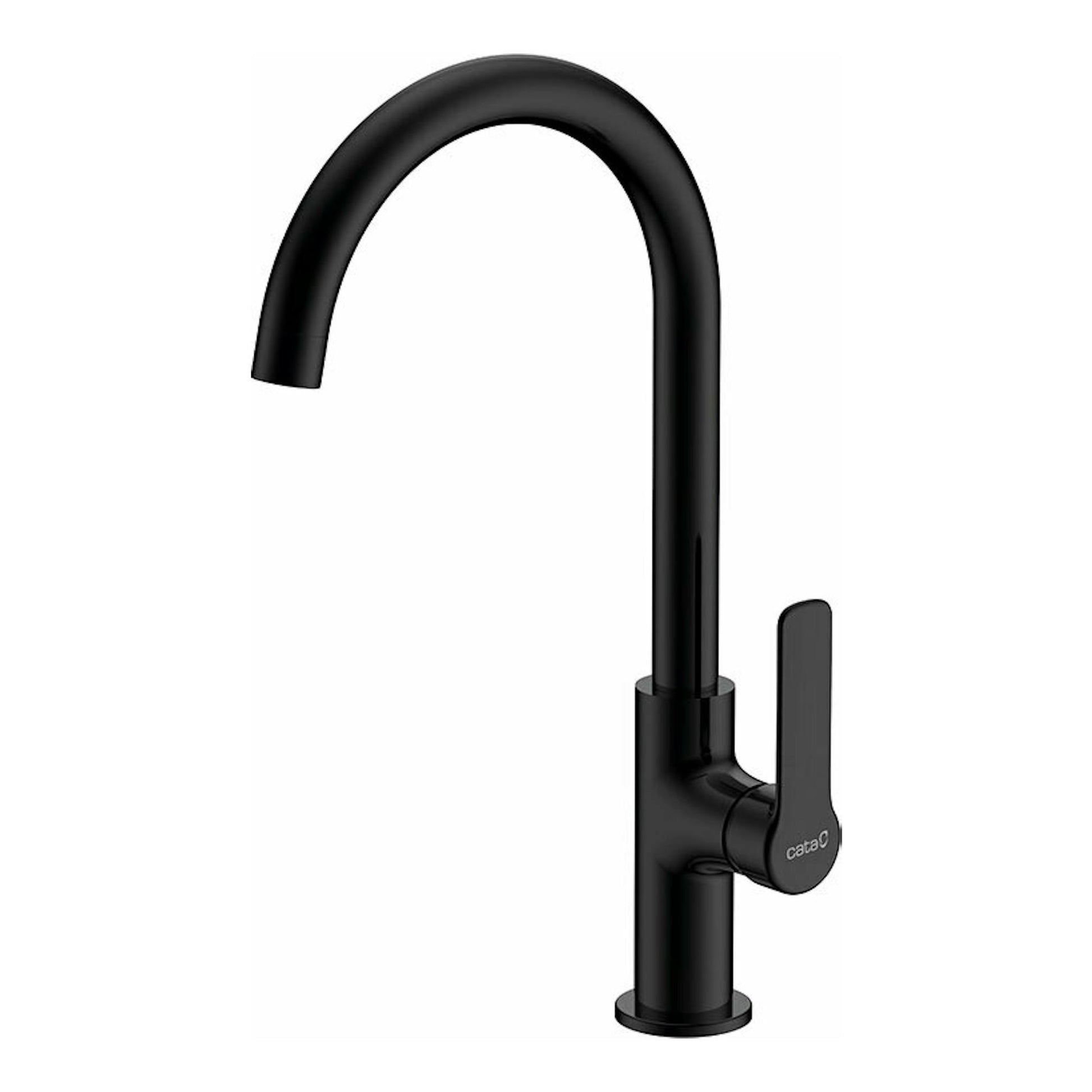 Grifo Cata CMA BK negro, vista frontal, caño alto curvado y mando monomando lateral.