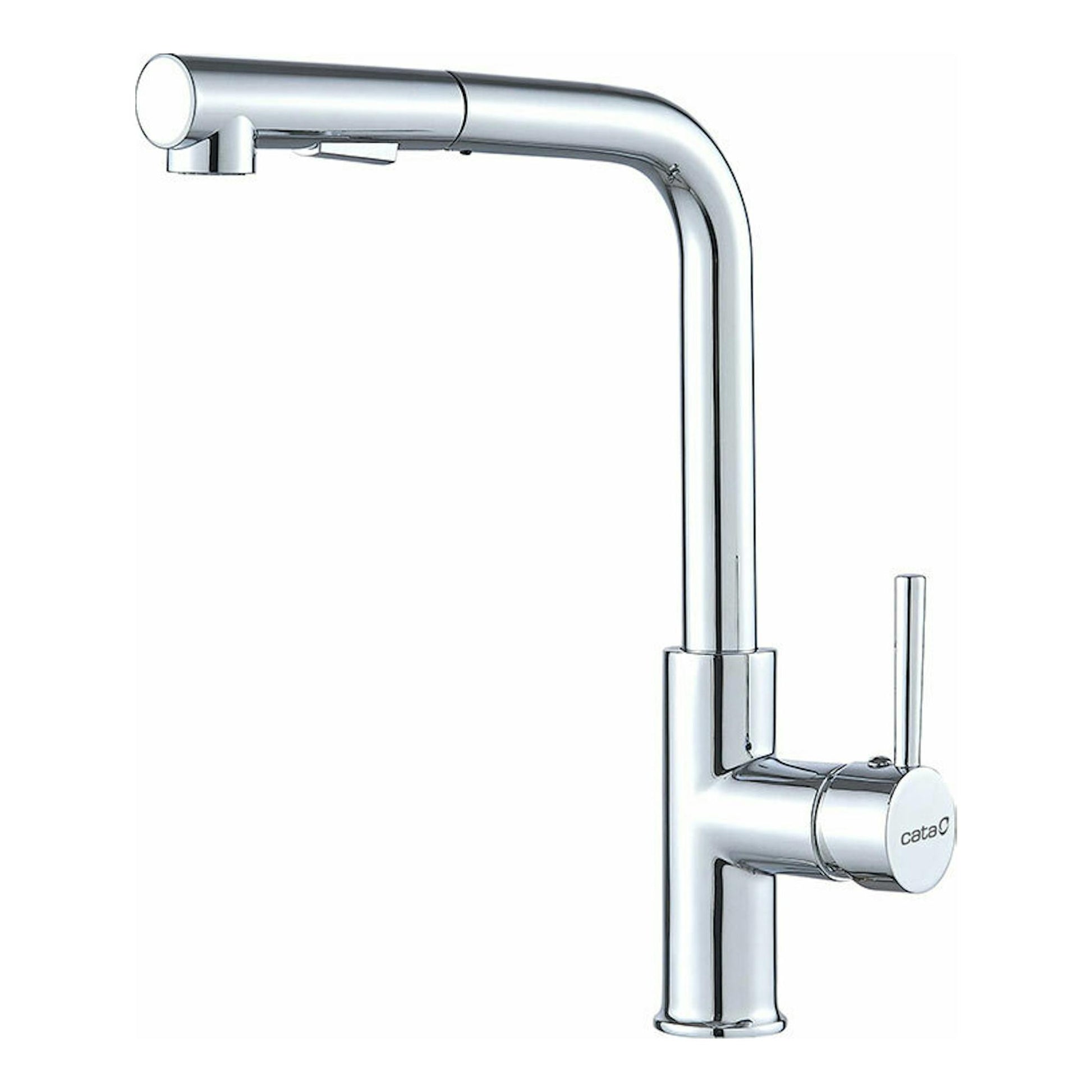 Grifo Cata CSE Cromo A cromado, vista frontal en tres cuartos, con caño alto y mando lateral.