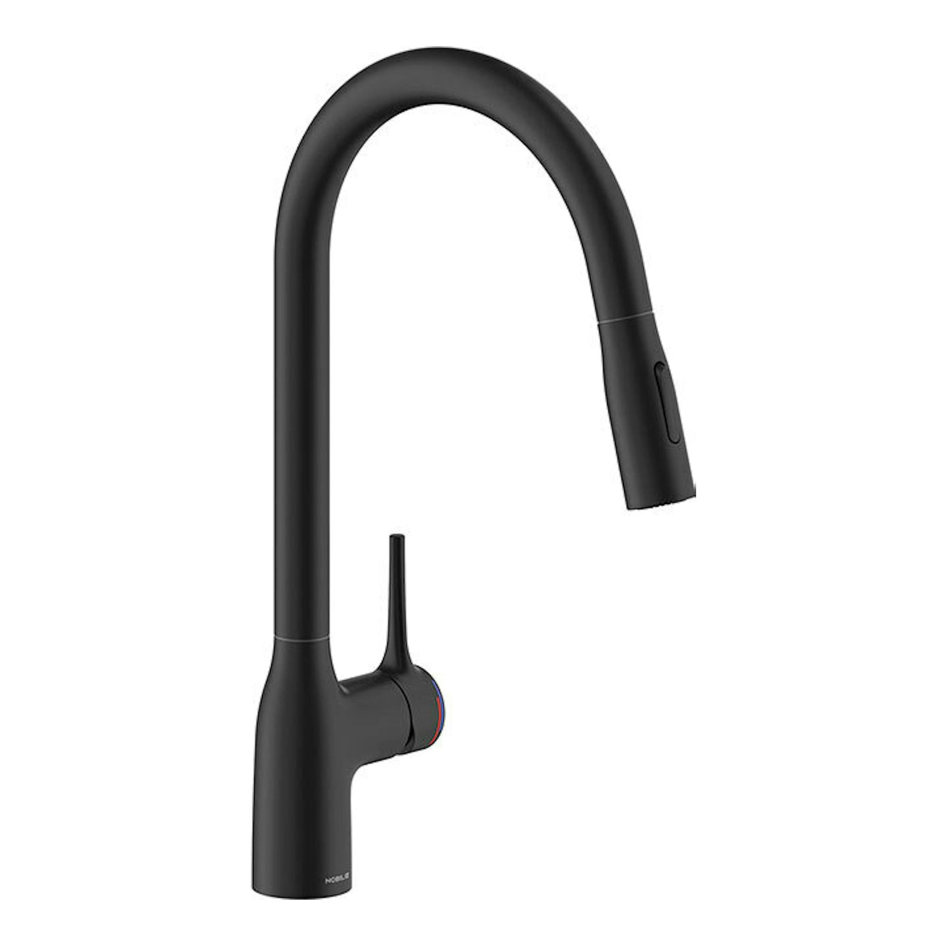 Grifo de cocina Nobili CU128137BM negro mate, vista frontal, caño alto curvo con monomando.