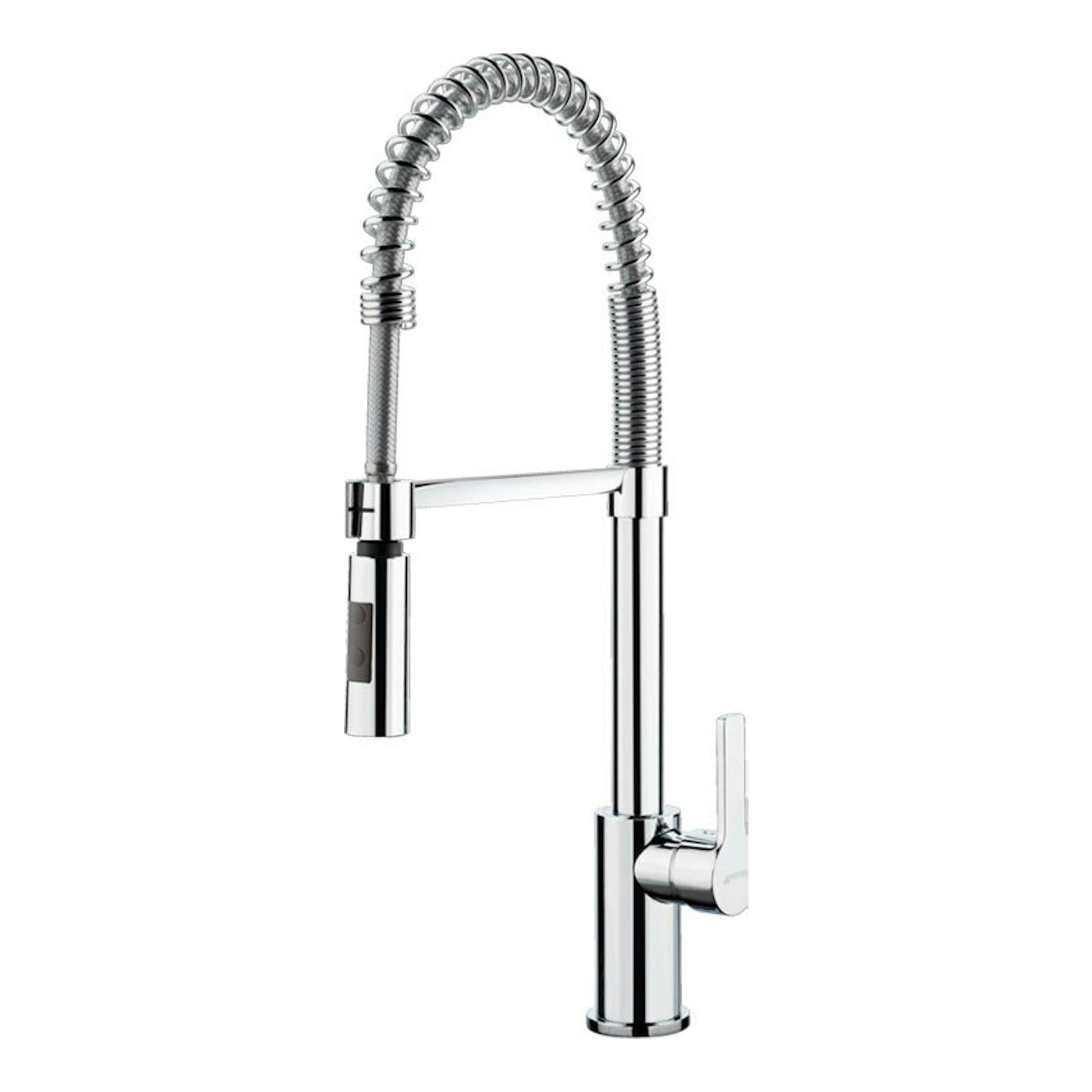 Grifo de cocina Smeg MID5CR cromado, vista frontal, con caño flexible de muelle y palanca lateral.