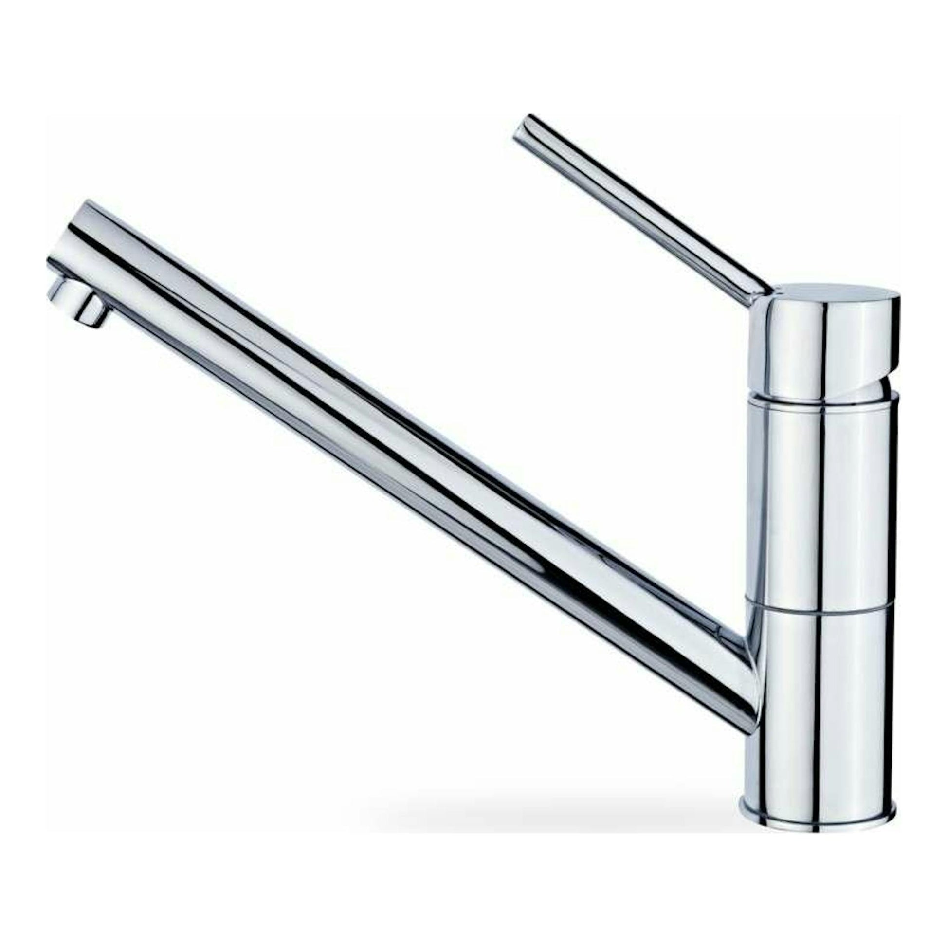 Grifo Teka AUK913 cromado, vista lateral, con caño largo inclinado y palanca superior.