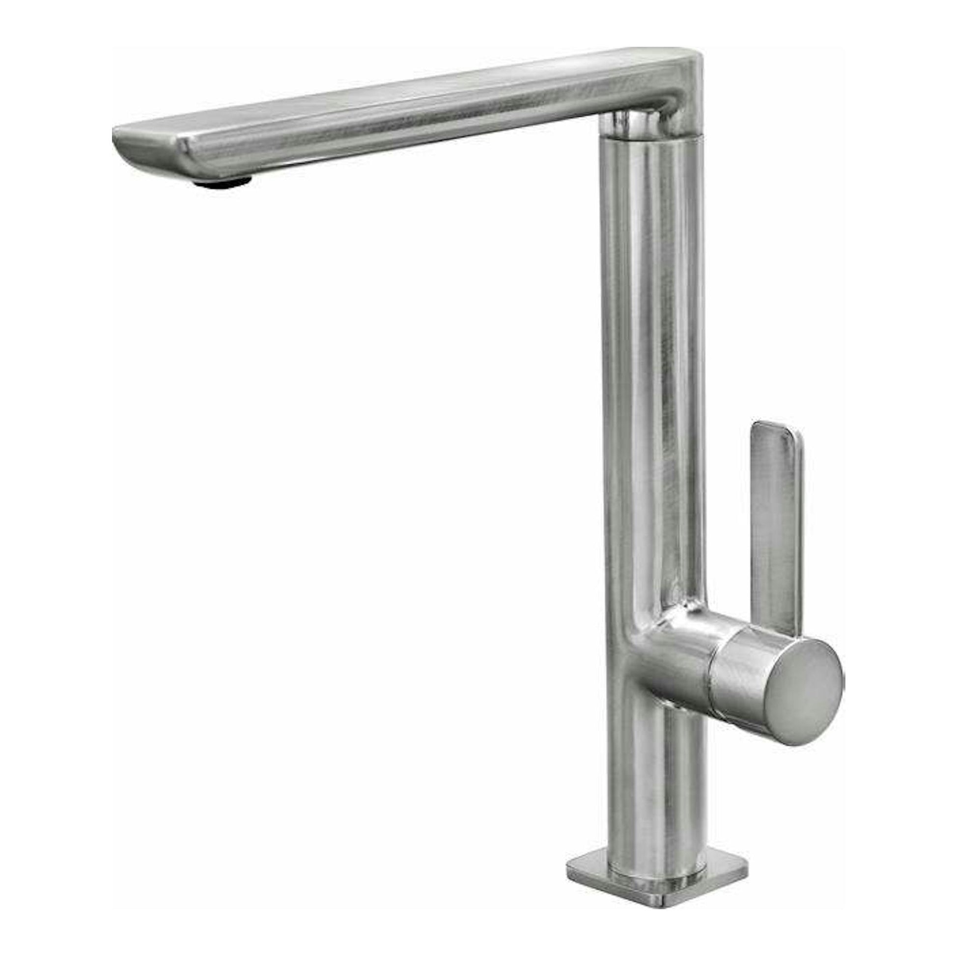 Grifo Teka FO915 cromado, vista frontal, caño recto alto y mando lateral.