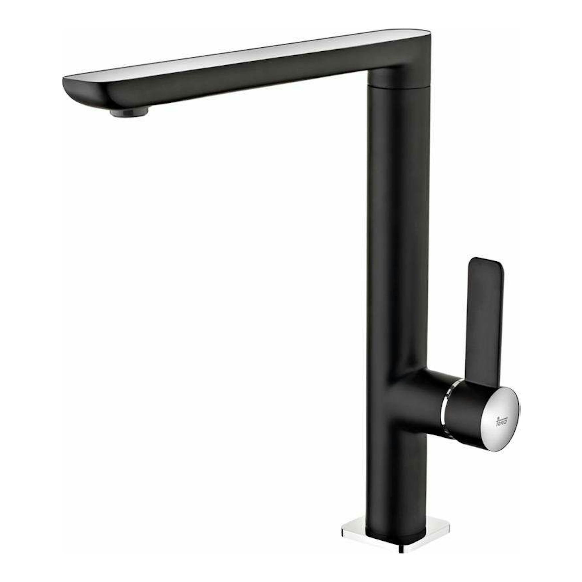 Grifo Teka FO915 negro, vista frontal de monomando negro con caño recto y palanca lateral.
