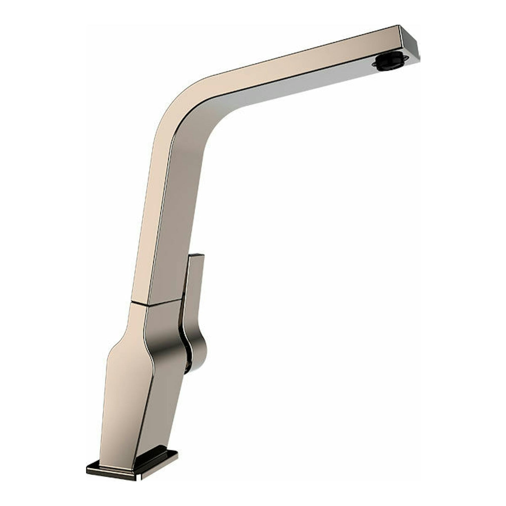 Grifo Teka ICC915 Titanium, vista lateral, acabado titanio, caño alto en ángulo sobre fondo blanco.