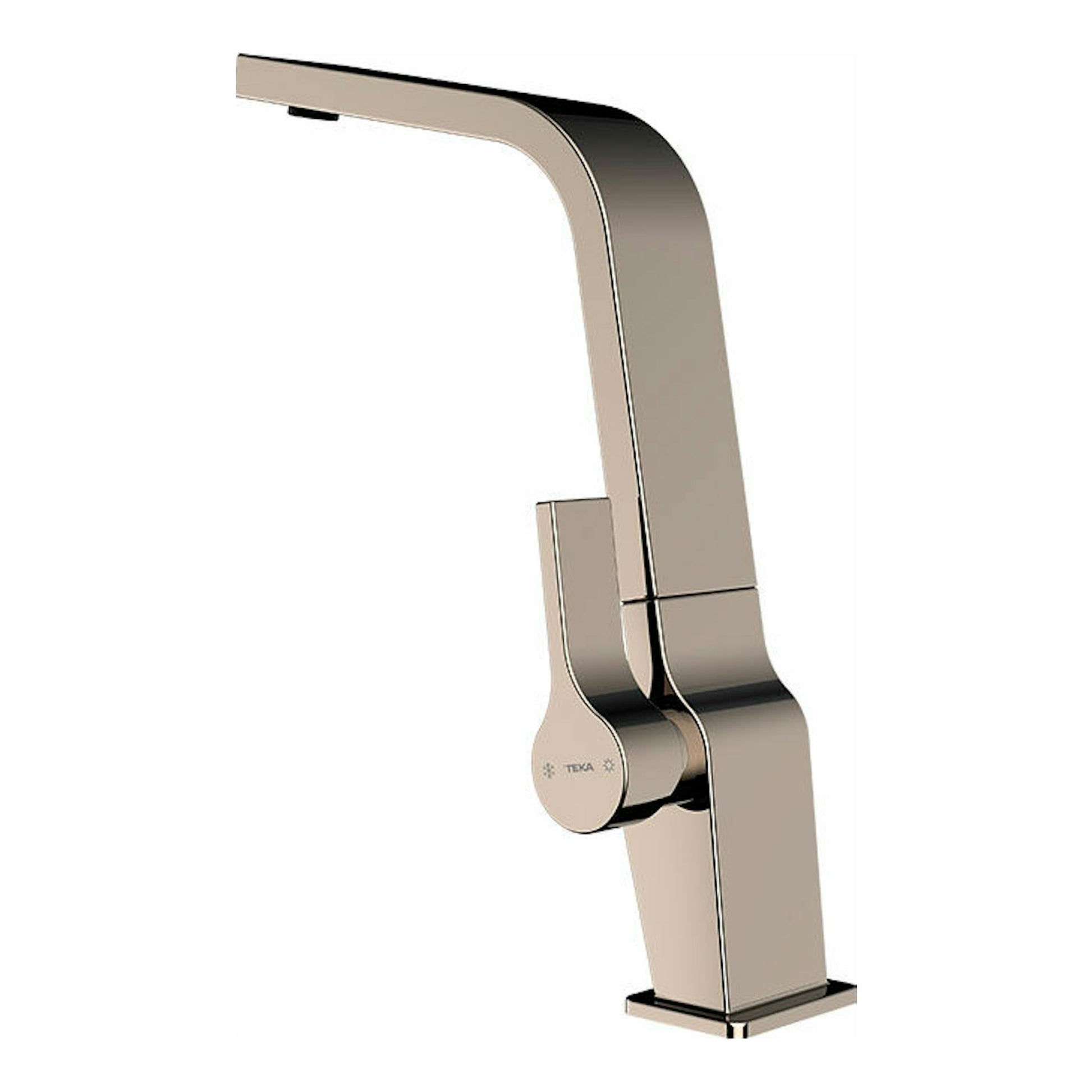 Grifo Teka ICC915 Titanium, acabado titanio, vista frontal lateral sobre fondo blanco.